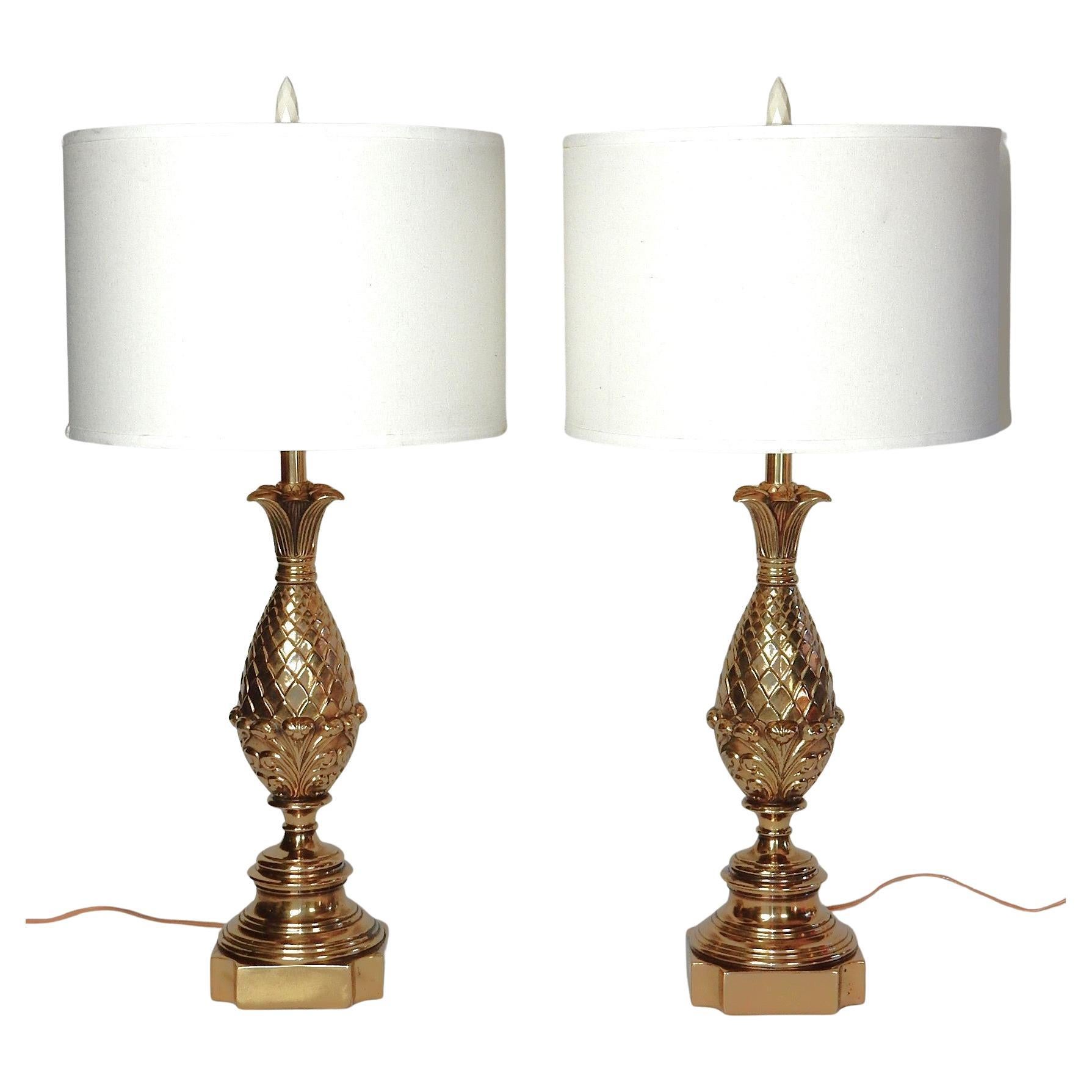 1960's Hollywood Regency Brass Pineapple Table Lamps