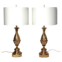 1960's Hollywood Regency Brass Pineapple Table Lamps