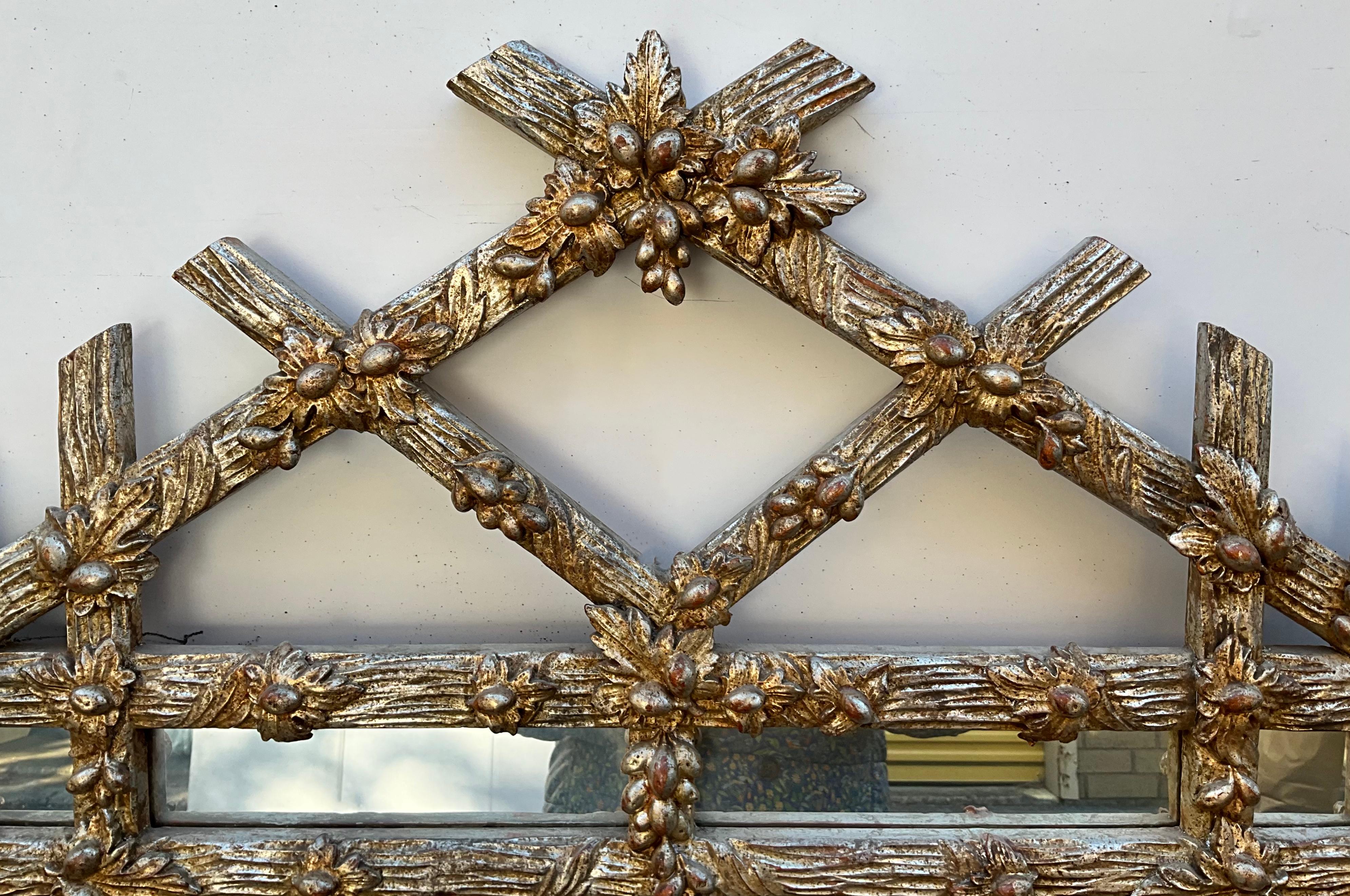 Aesthetic Movement 1960s Hollywood Regency Carved Silver Gilt Faux Bois Wall Mirror