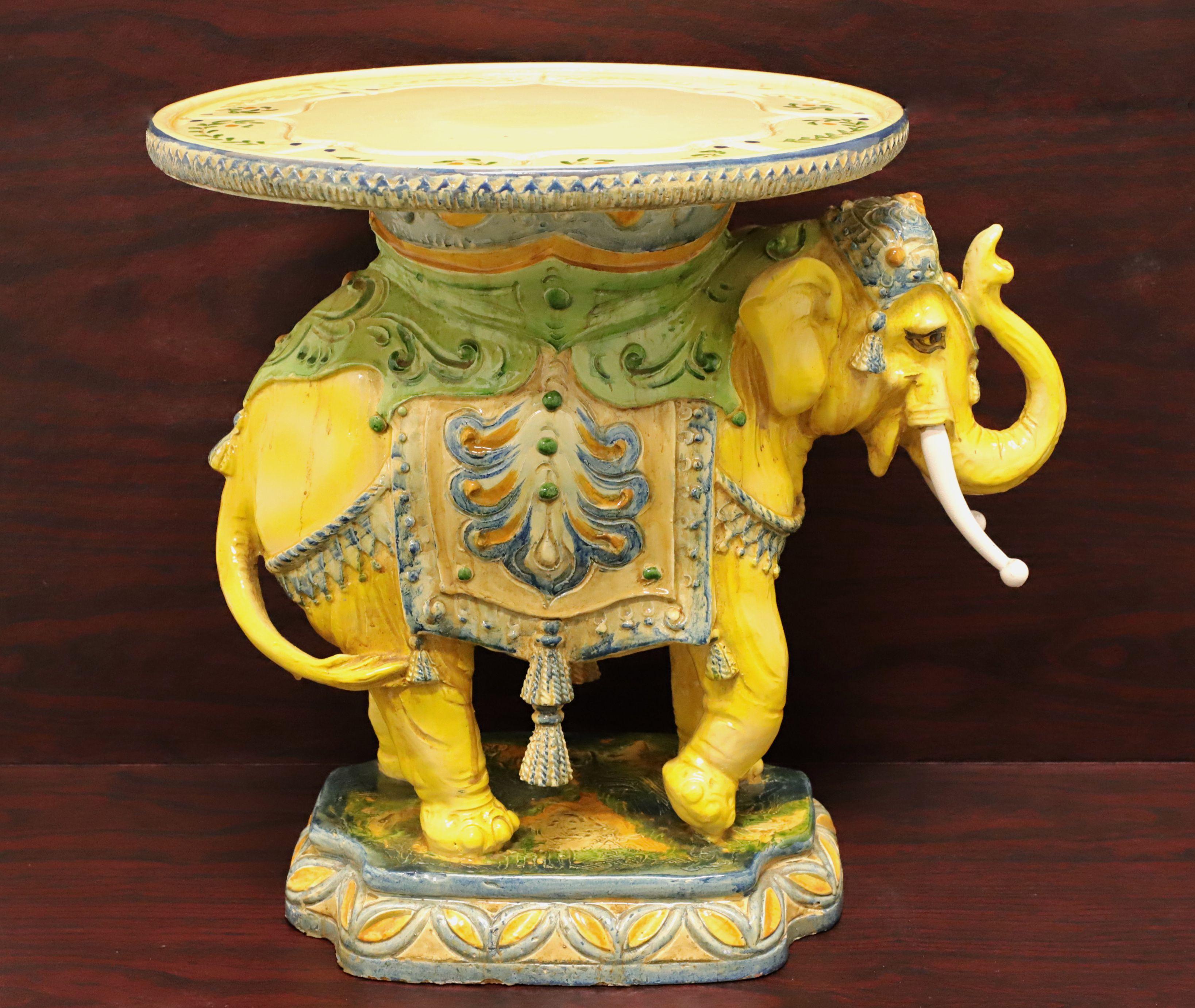 Asian 1960's Hollywood Regency Ceramic Elephant Plant Stand