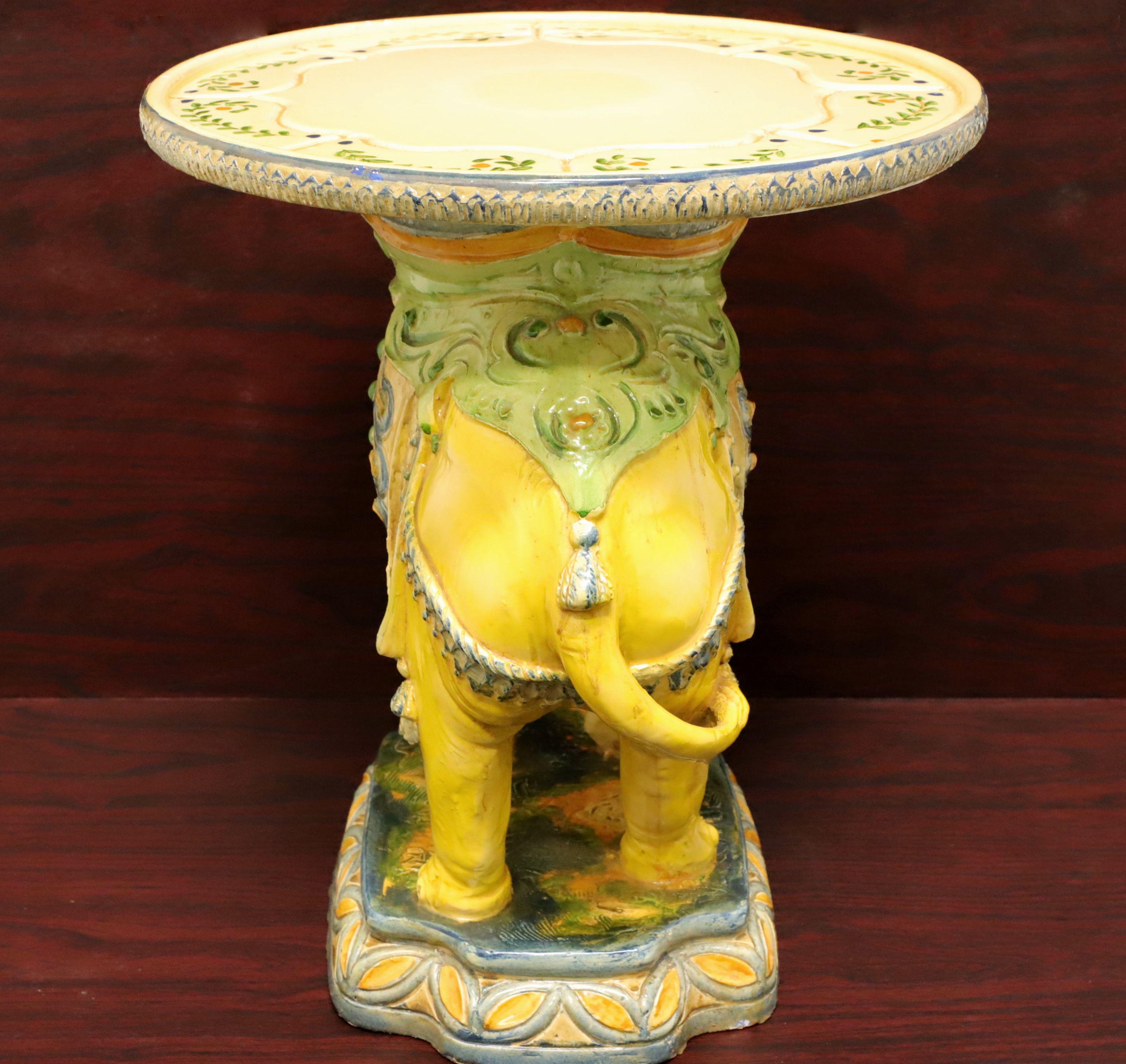 1960's Hollywood Regency Ceramic Elephant Plant Stand In Good Condition In Charlotte, NC