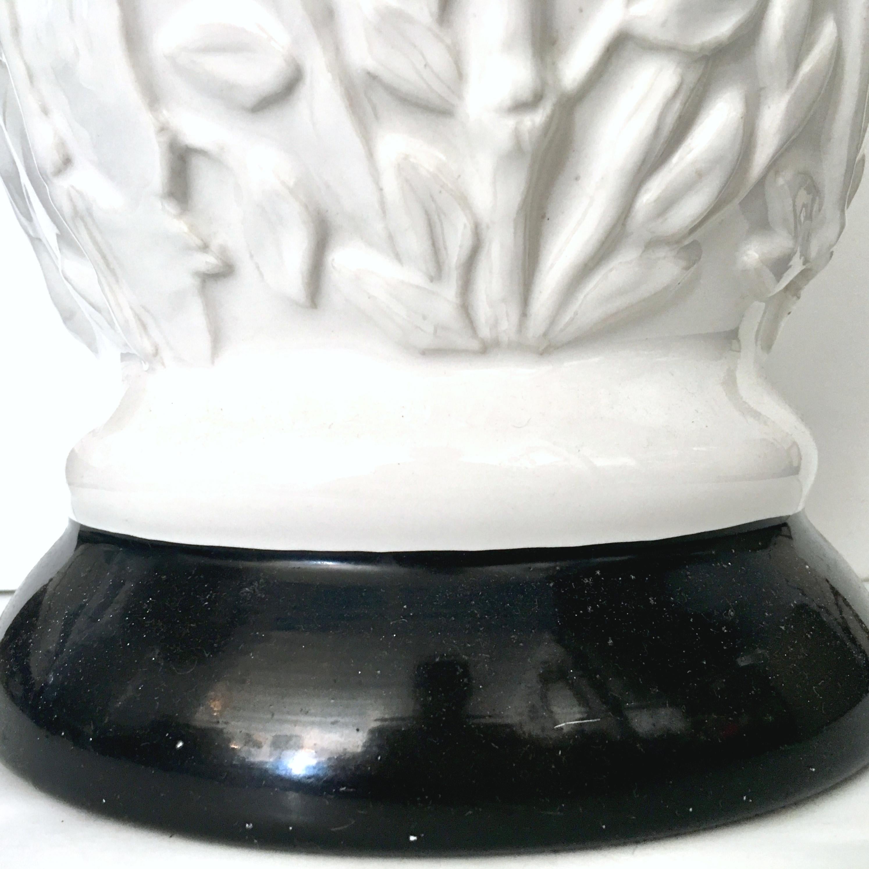 1960'S Hollywood Regency Ceramic Glaze Ginger Jar Faux Bamboo Lamps 2