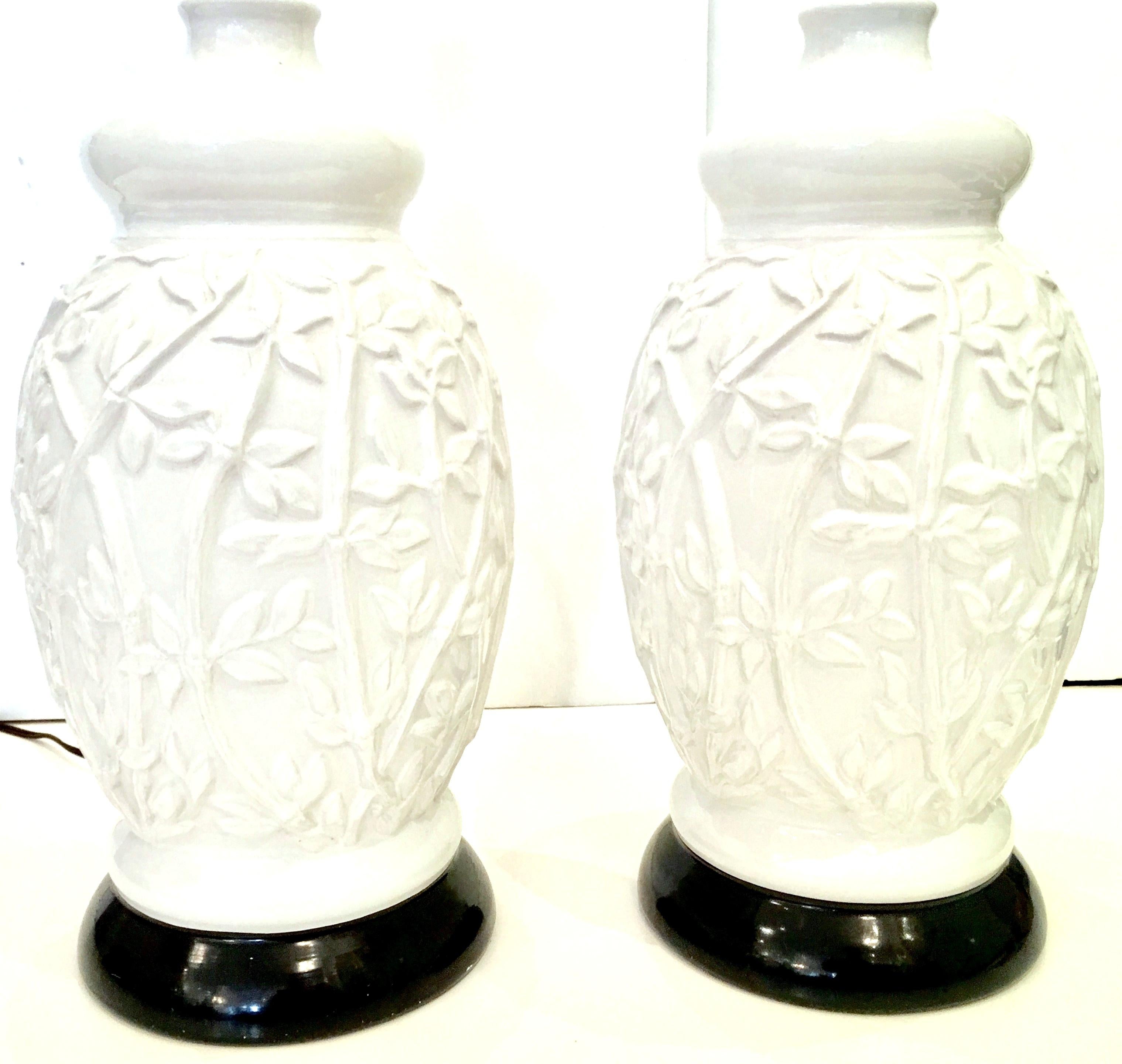 1960s Hollywood Regency Ceramic Glaze Ginger Jar Faux Bamboo Lamps In Good Condition For Sale In West Palm Beach, FL