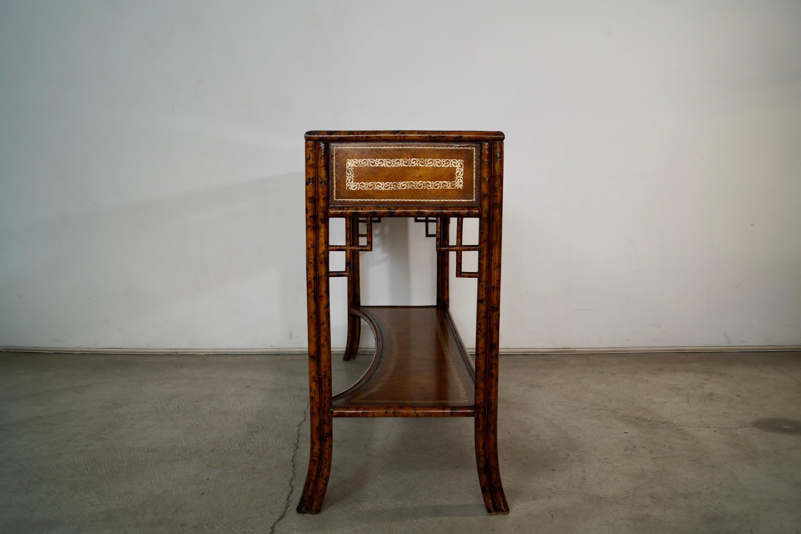 Leather 1960's Hollywood Regency Chinoiserie Maitland-Smith Console Table For Sale