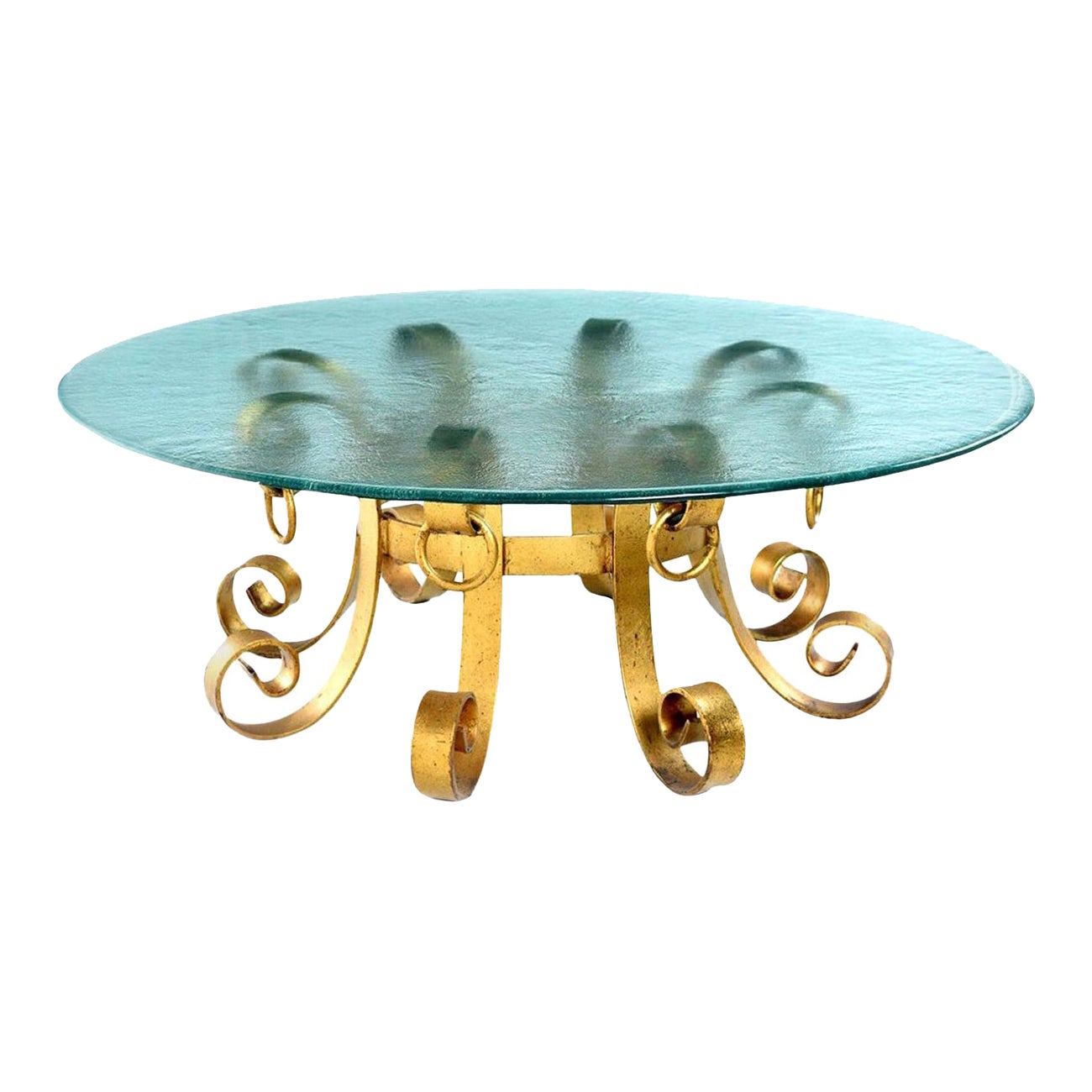 1960s Hollywood Regency Coffee Table with Gilt Iron Base and Glass Top