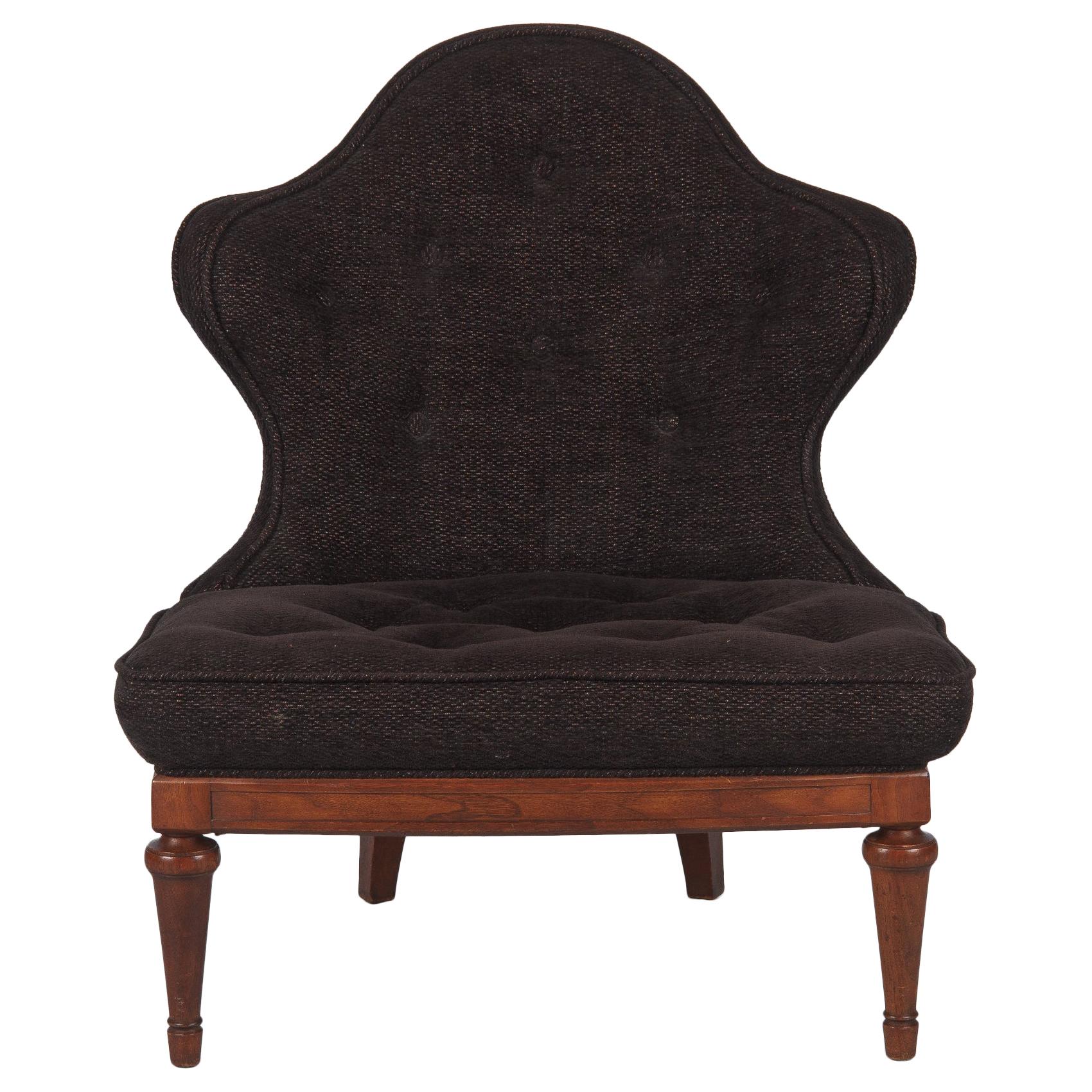 1960s Hollywood Regency Crest-Back Button-Tufted Chair
