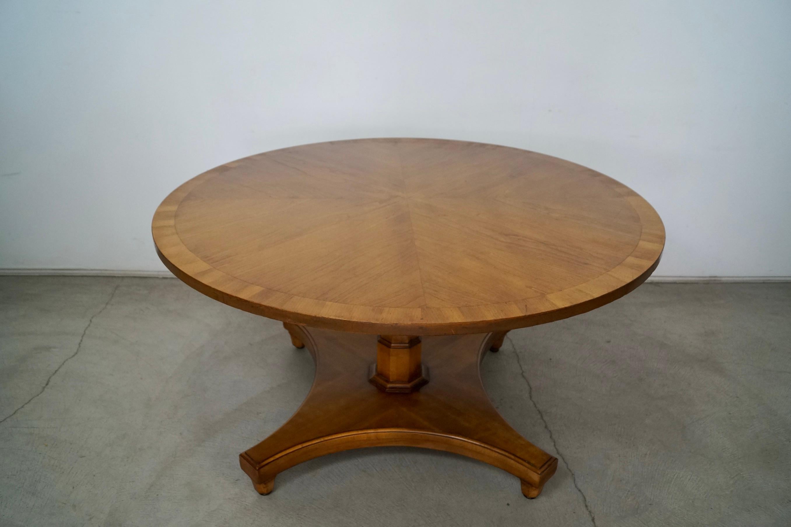 Vintage 1960's Mid century dining table for sale. Manufactured by Drexel in 1960, and part of the Palazzo collection. Made of gorgeous cherry wood, and has a walnut finish to it. It's in good vintage condition with some soft visual wear to it. Can