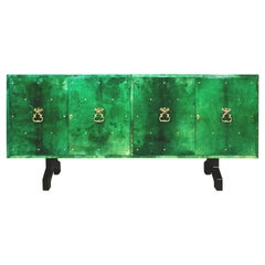 1960s Hollywood Regency Emerald Green Goatskin Credenza by Aldo Tura