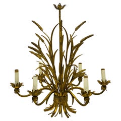 1960s Hollywood Regency Era Tole Gilt Metal Wheat Sheaf Chandelier