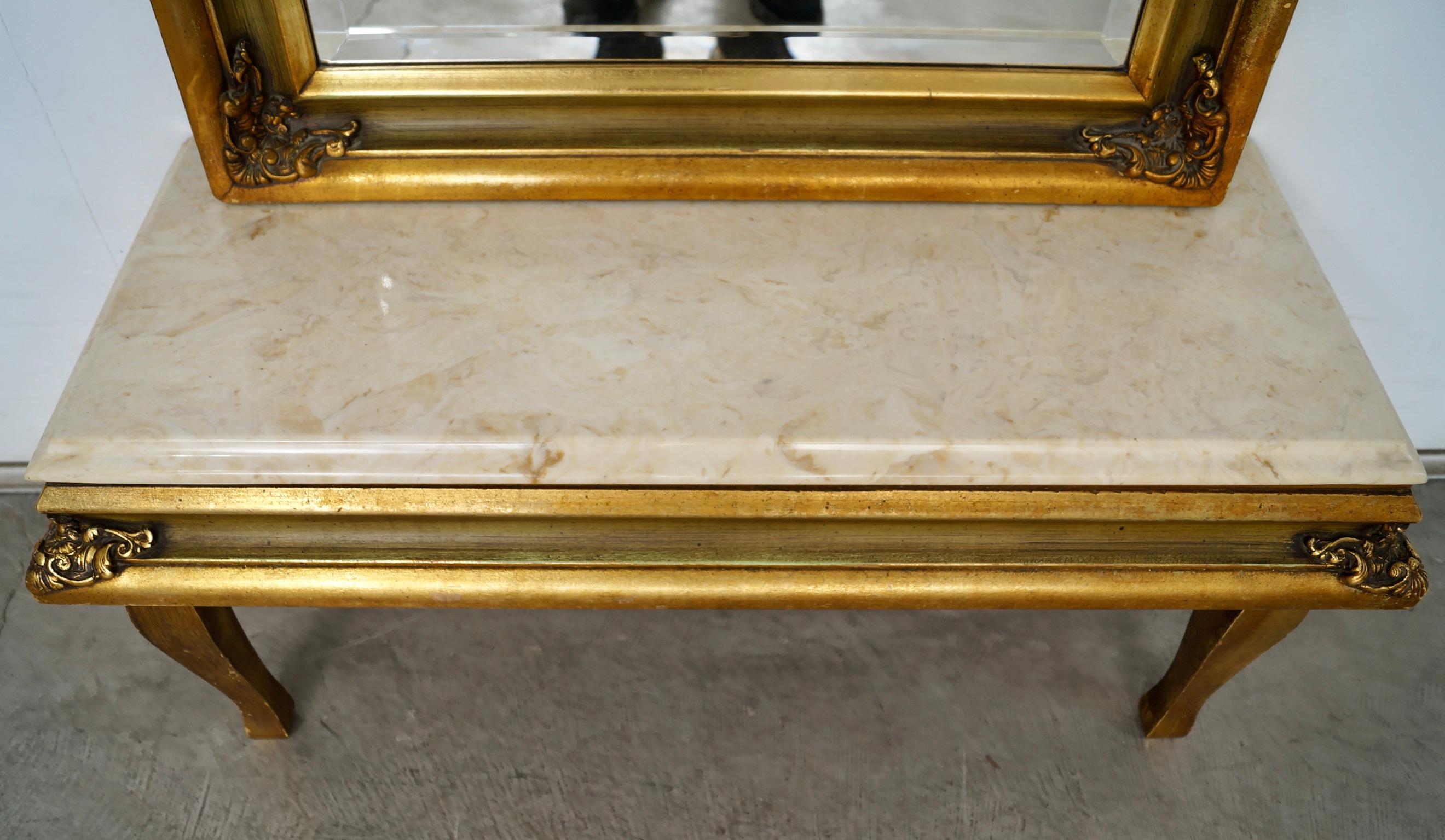 1960's Hollywood Regency Gilded Full-Length Beveled Mirror With Vanity Base For Sale 5