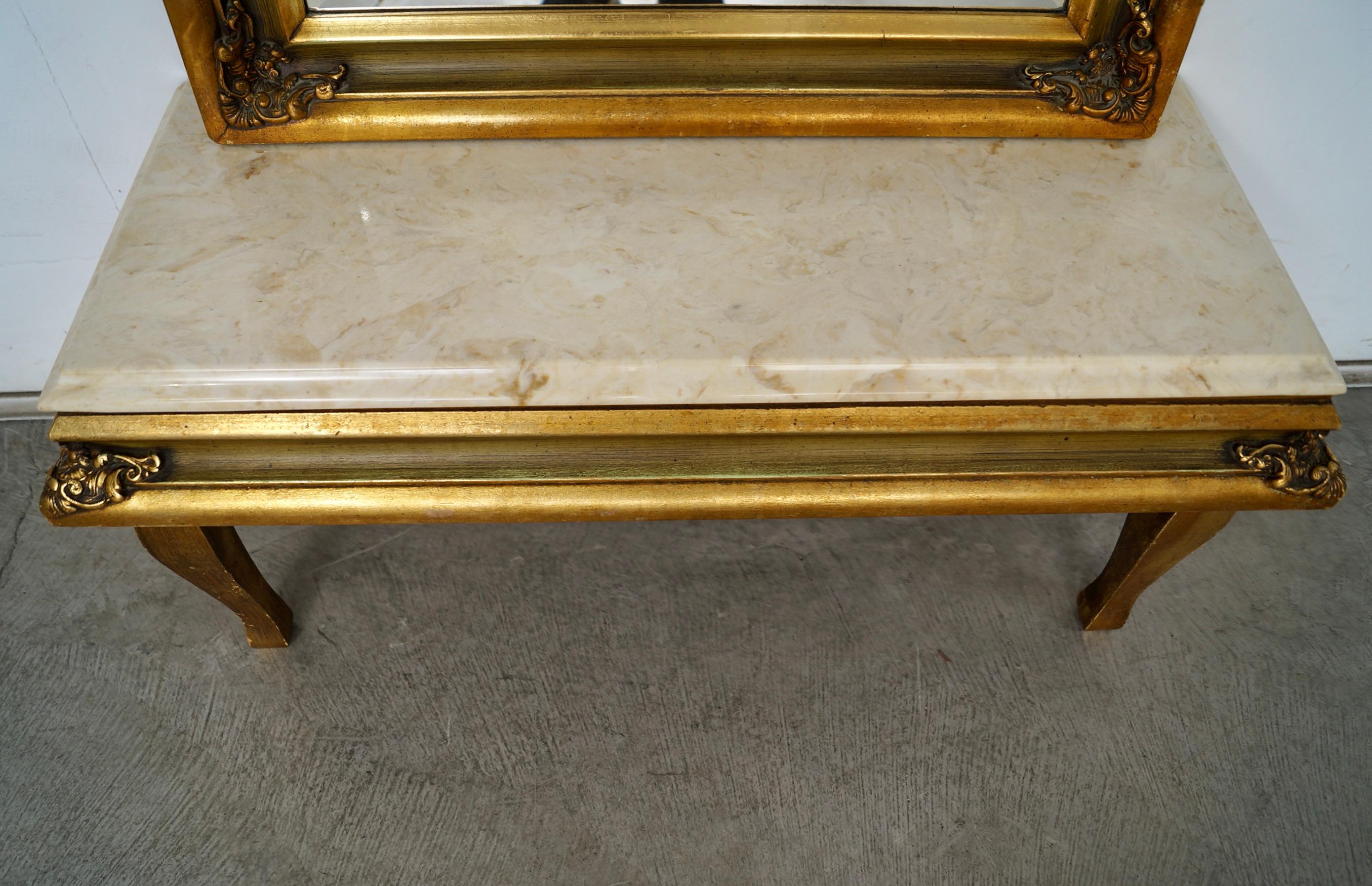 1960's Hollywood Regency Gilded Full-Length Beveled Mirror With Vanity Base For Sale 10