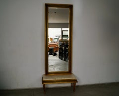 1960's Hollywood Regency Gilded Full-Length Beveled Mirror With Vanity Base