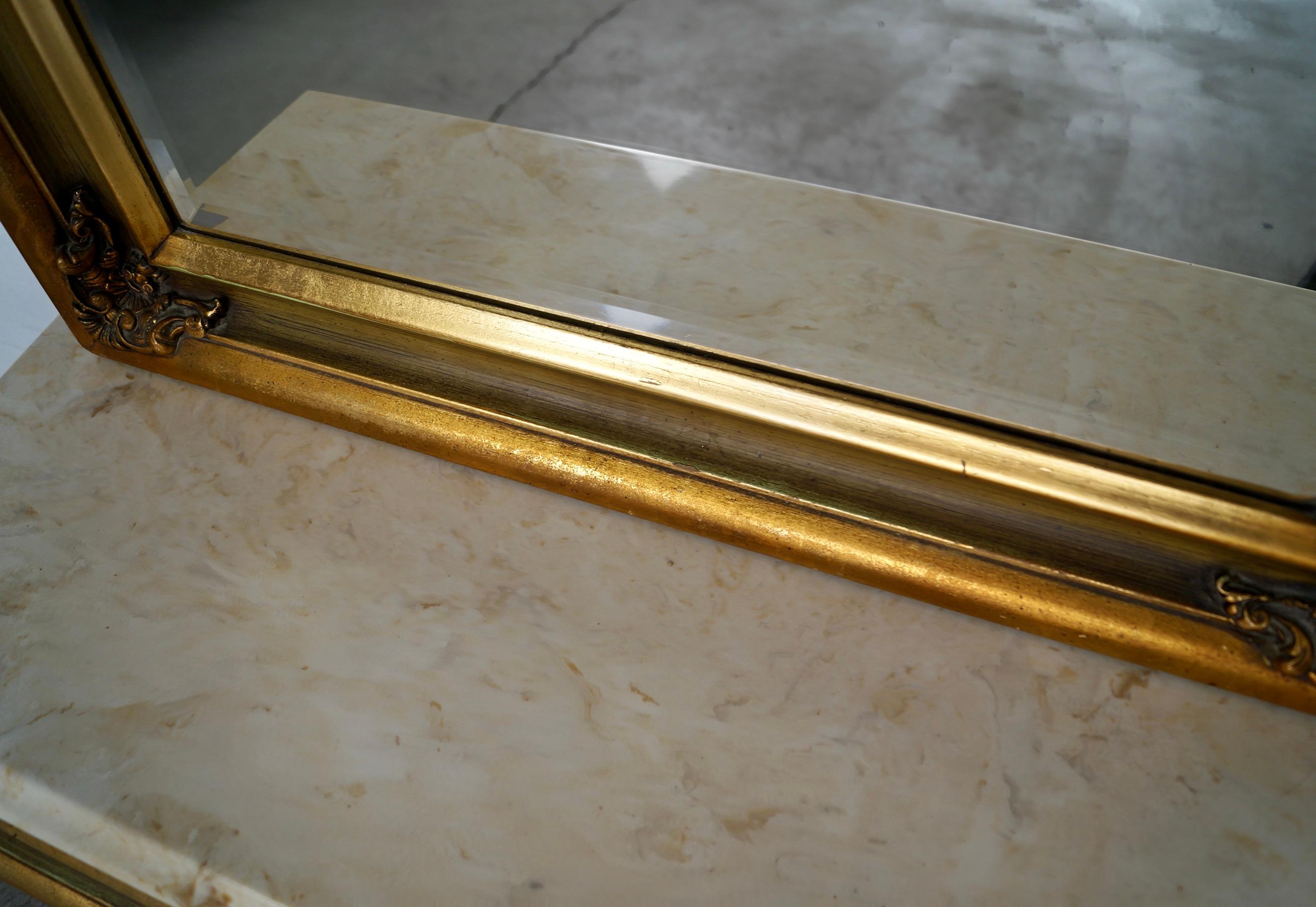 1960's Hollywood Regency Gilded Full-Length Beveled Mirror With Vanity Base For Sale 4