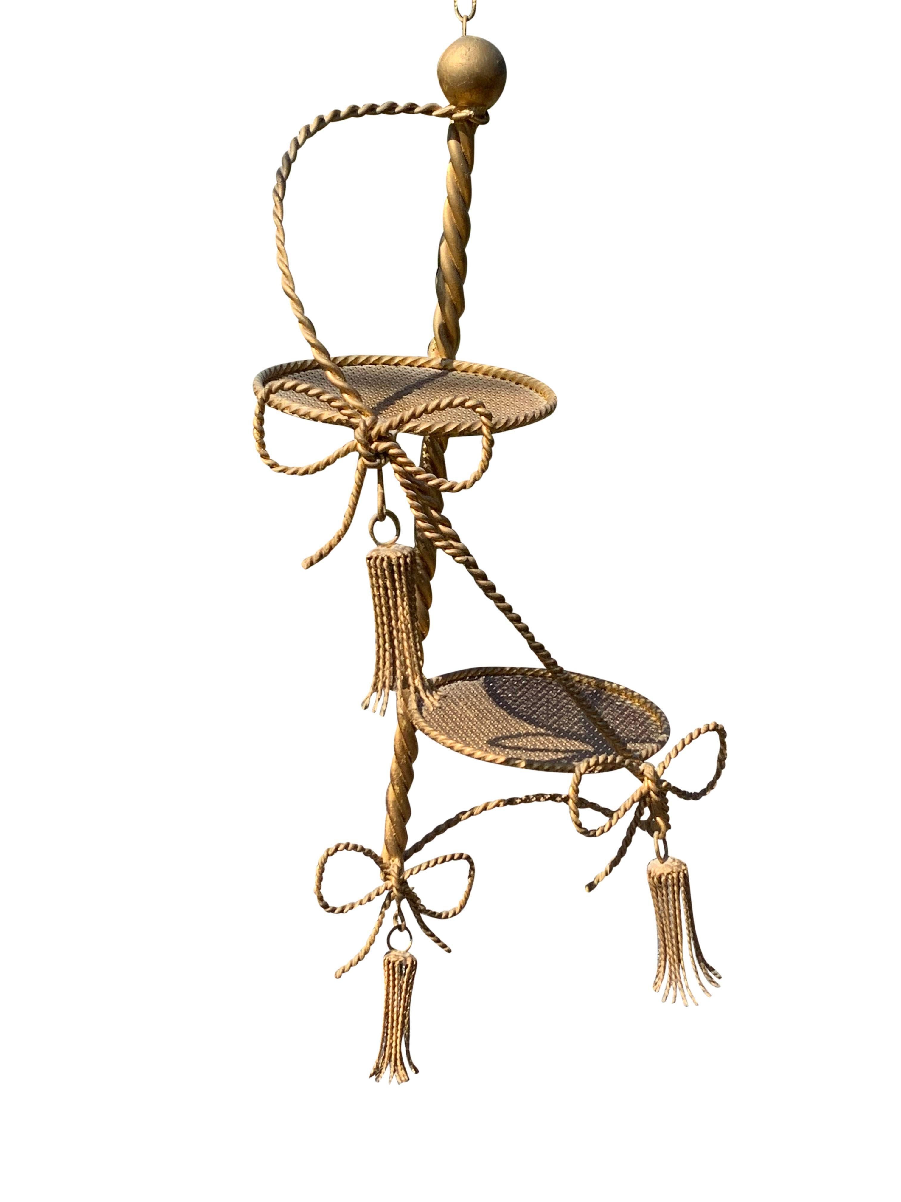 1960s Hollywood Regency Gold Brass Hanging Planter For Sale 2