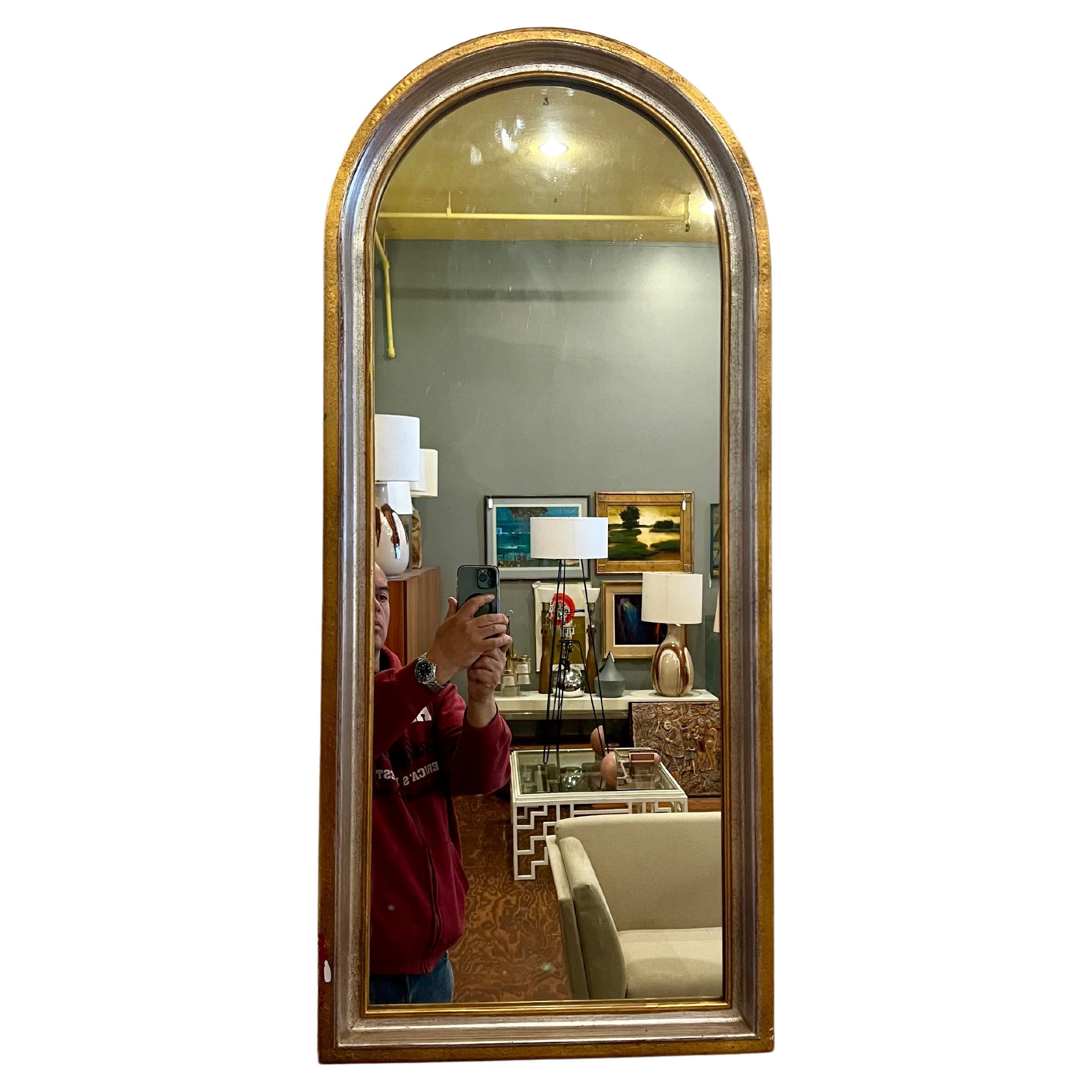 Italian Vintage giltwood in silver and gold leaf arched mirror , circa 1960's , a couple of marks as shown sold as/is easy to be touched up, overall very nice condition.