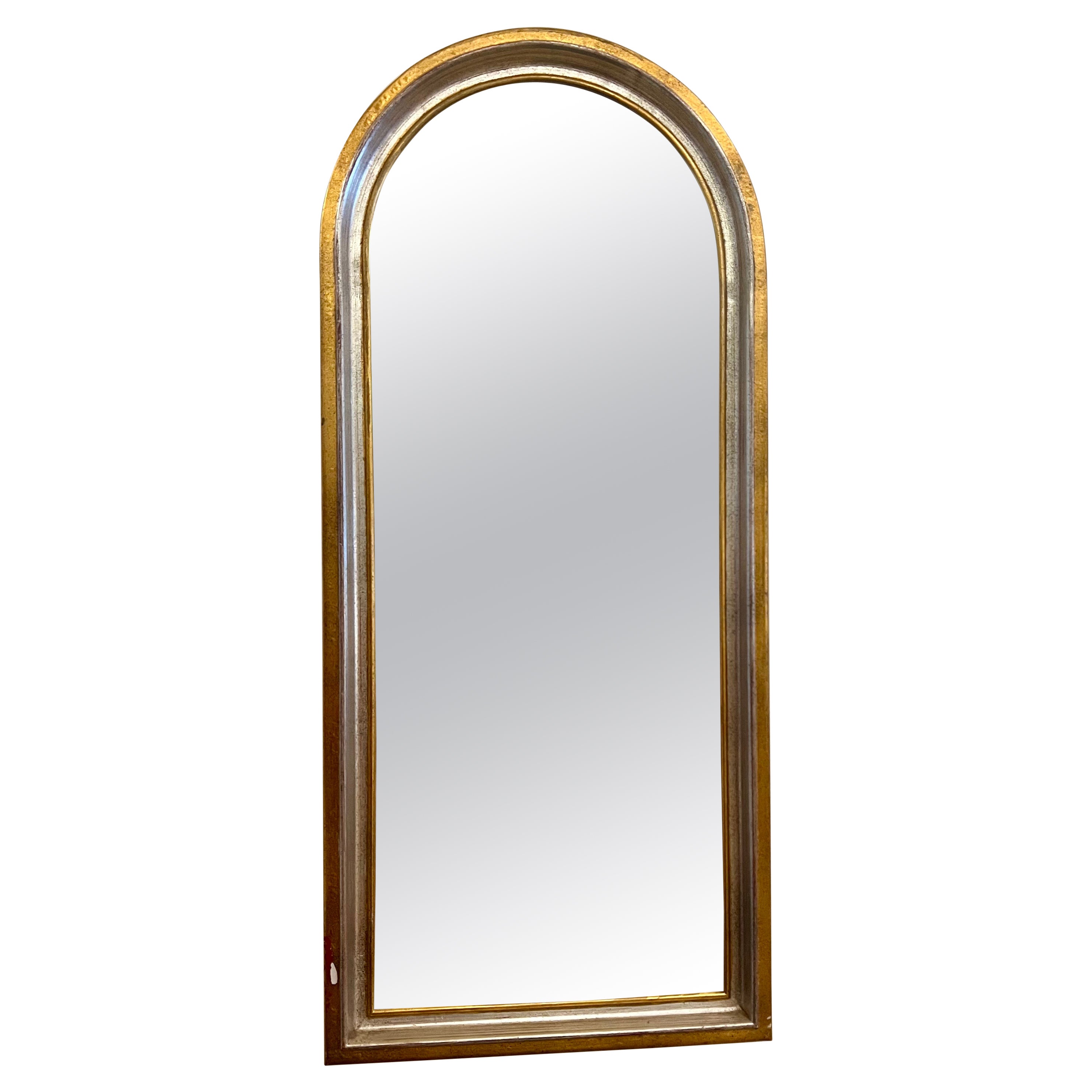 1960
s Hollywood Regency Gold 
Silver Leaf Giltwood Arched Italian Mirror