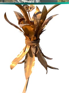 1960s Hollywood Regency Gold Wheat Sheaf Flower Accent Table