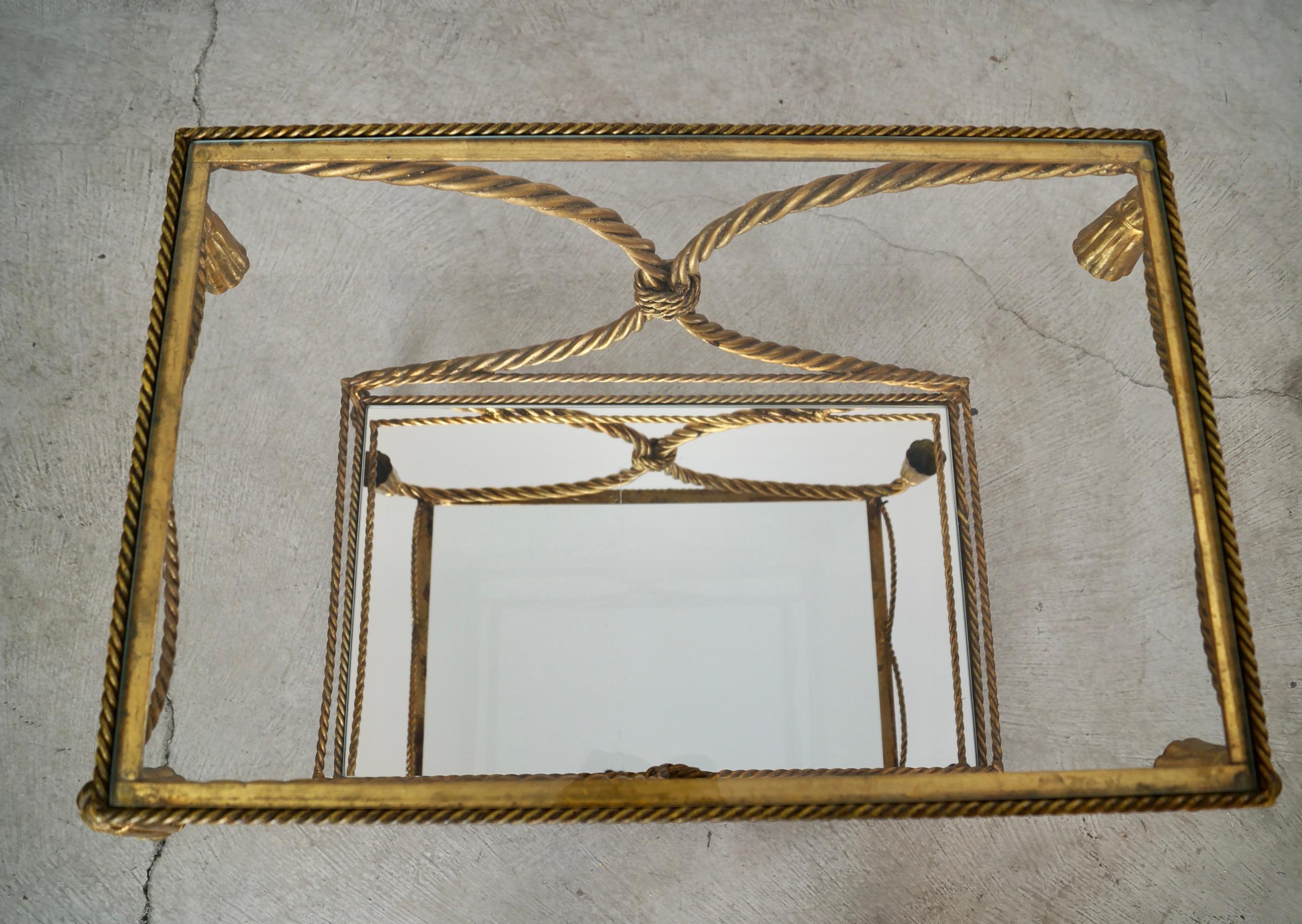 1960's Hollywood Regency Italian Gilded Metal Tassel Rope Bar Cart For Sale 7