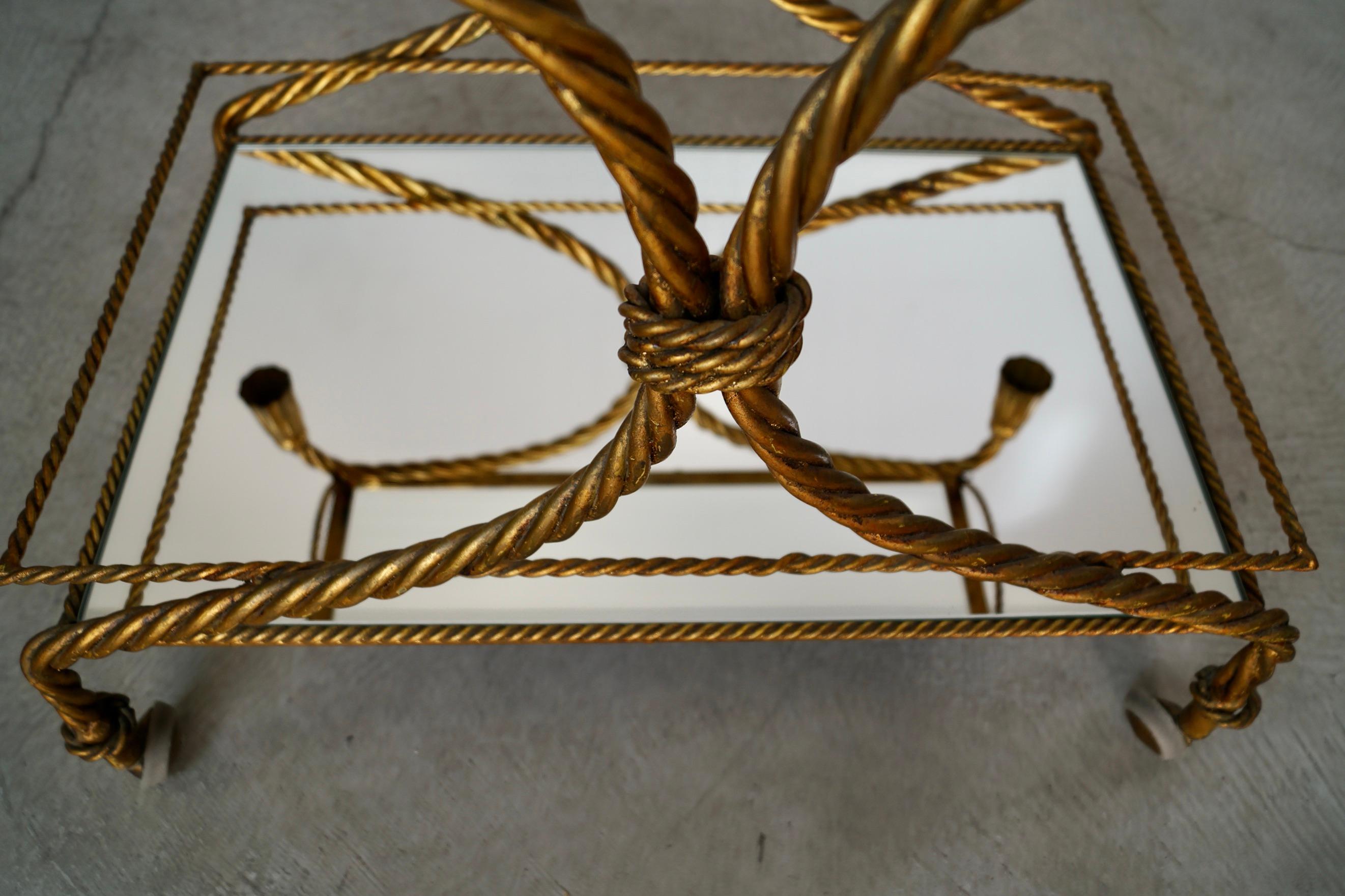 1960's Hollywood Regency Italian Gilded Metal Tassel Rope Bar Cart For Sale 8