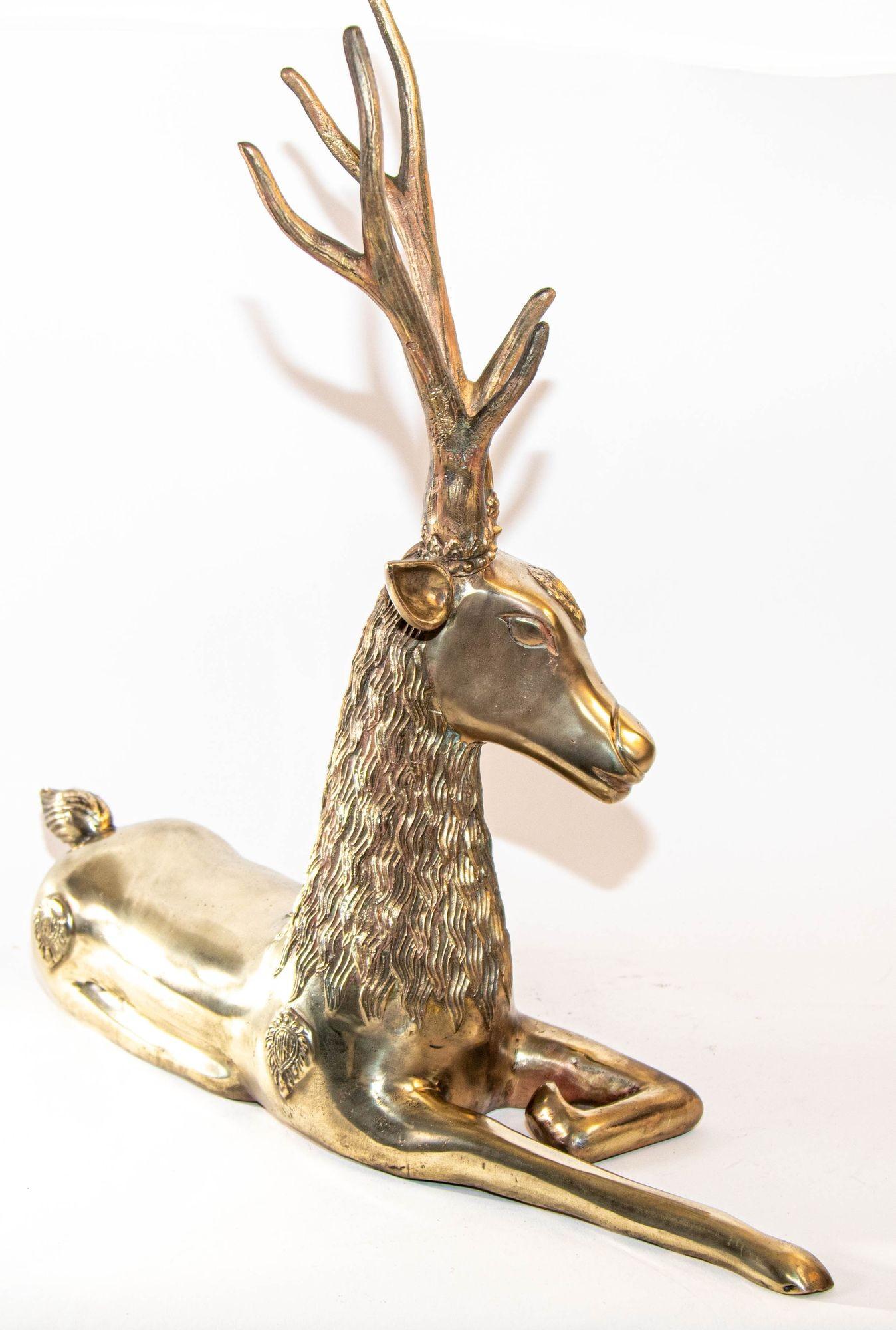 1960s Hollywood Regency Large Brass Deer by Sarreid Ltd, Spain 2