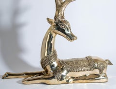 Large Brass Recumbent Deer Sculpture 1960s Hollywood Regency Style