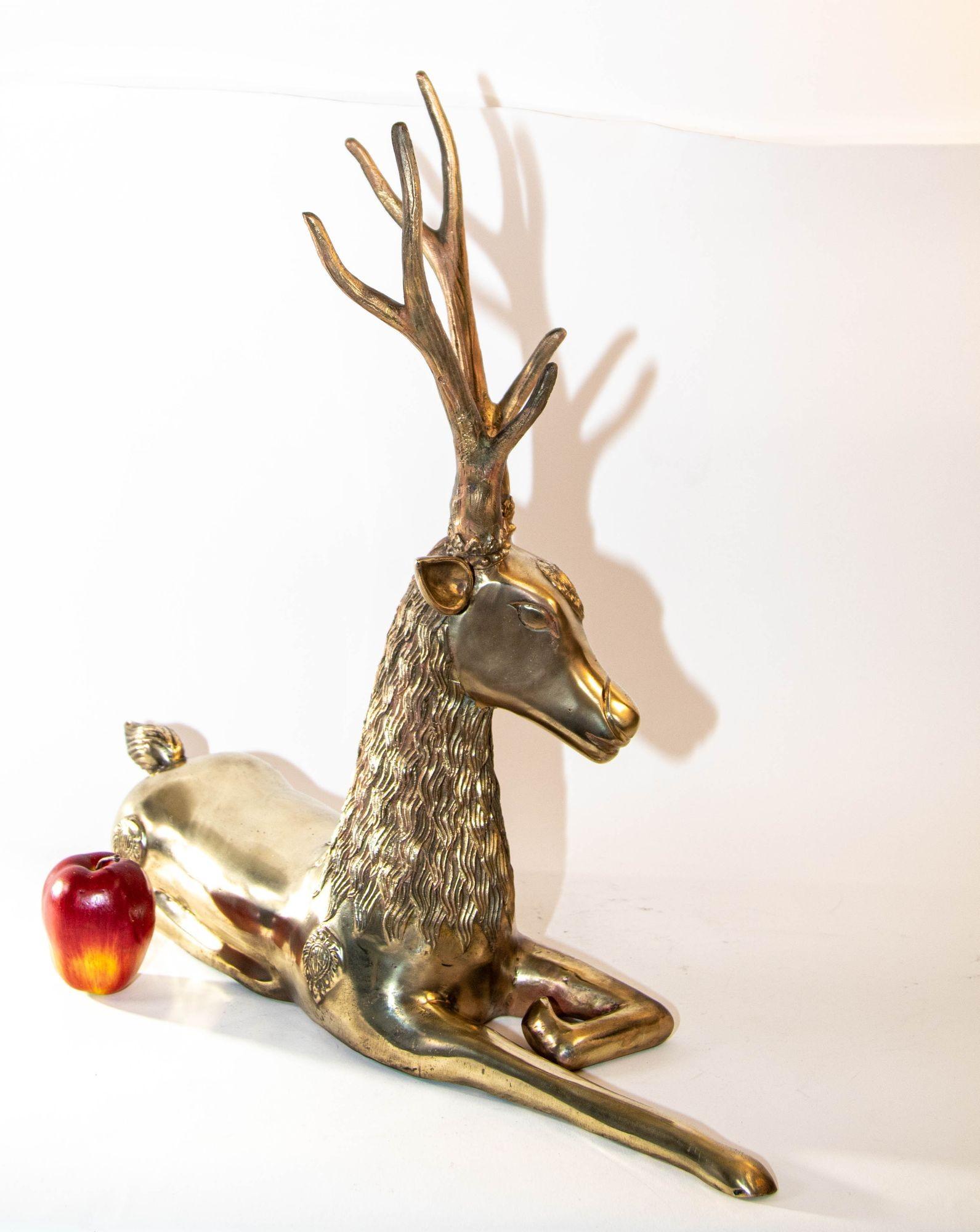 Cast 1960s Hollywood Regency Large Brass Deer by Sarreid Ltd, Spain