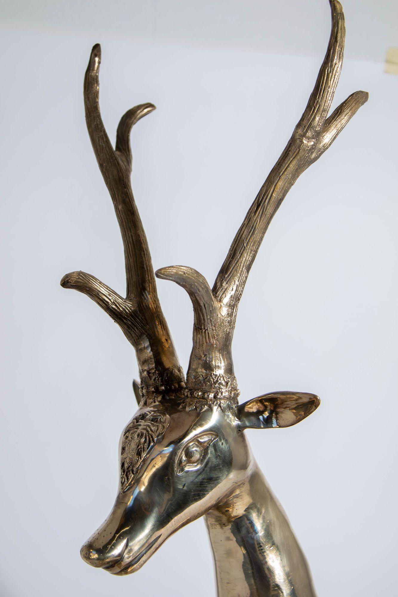 1960s Hollywood Regency Large Brass Deer by Sarreid Ltd, Spain In Good Condition For Sale In North Hollywood, CA