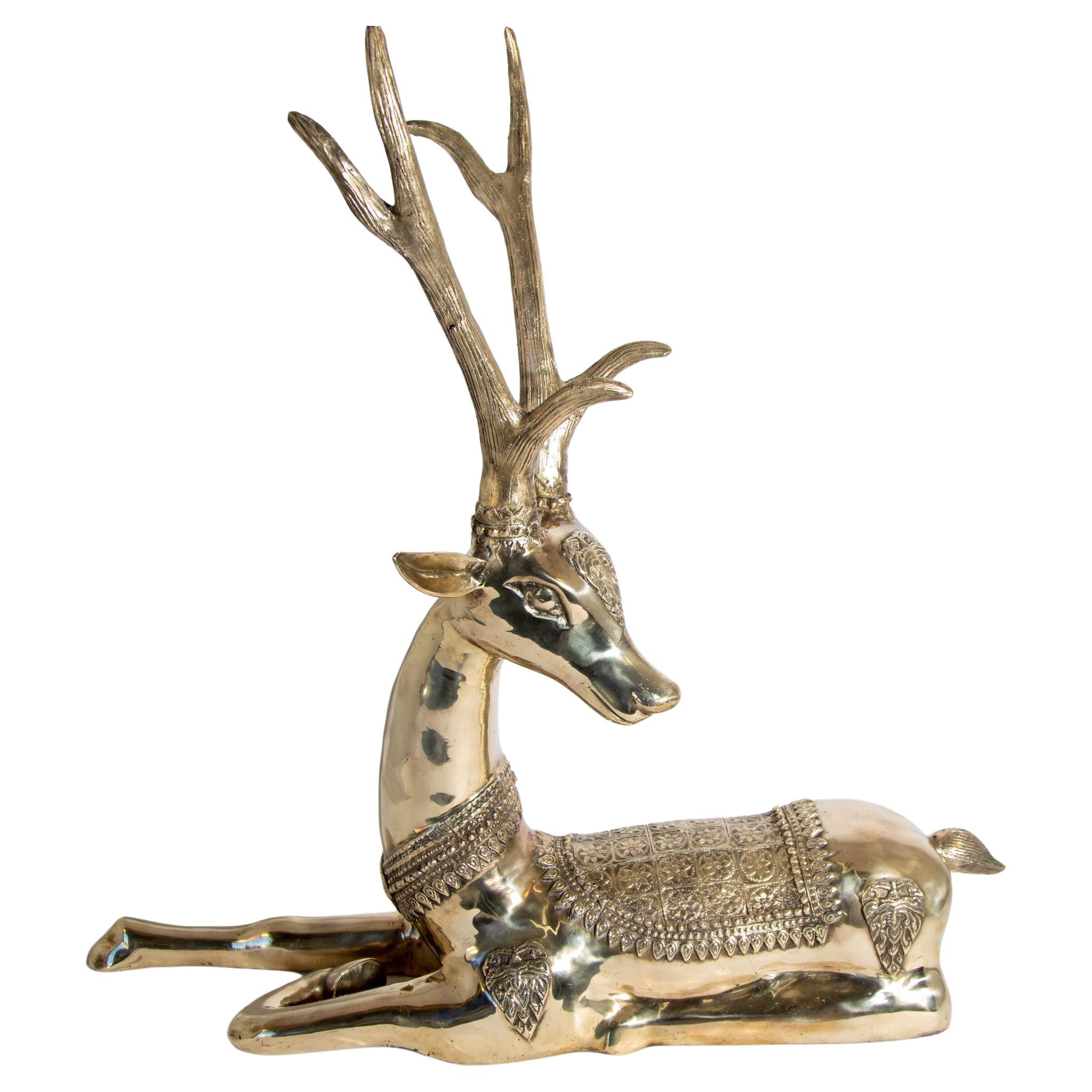 1960s Hollywood Regency Large Brass Deer by Sarreid Ltd, Spain For Sale