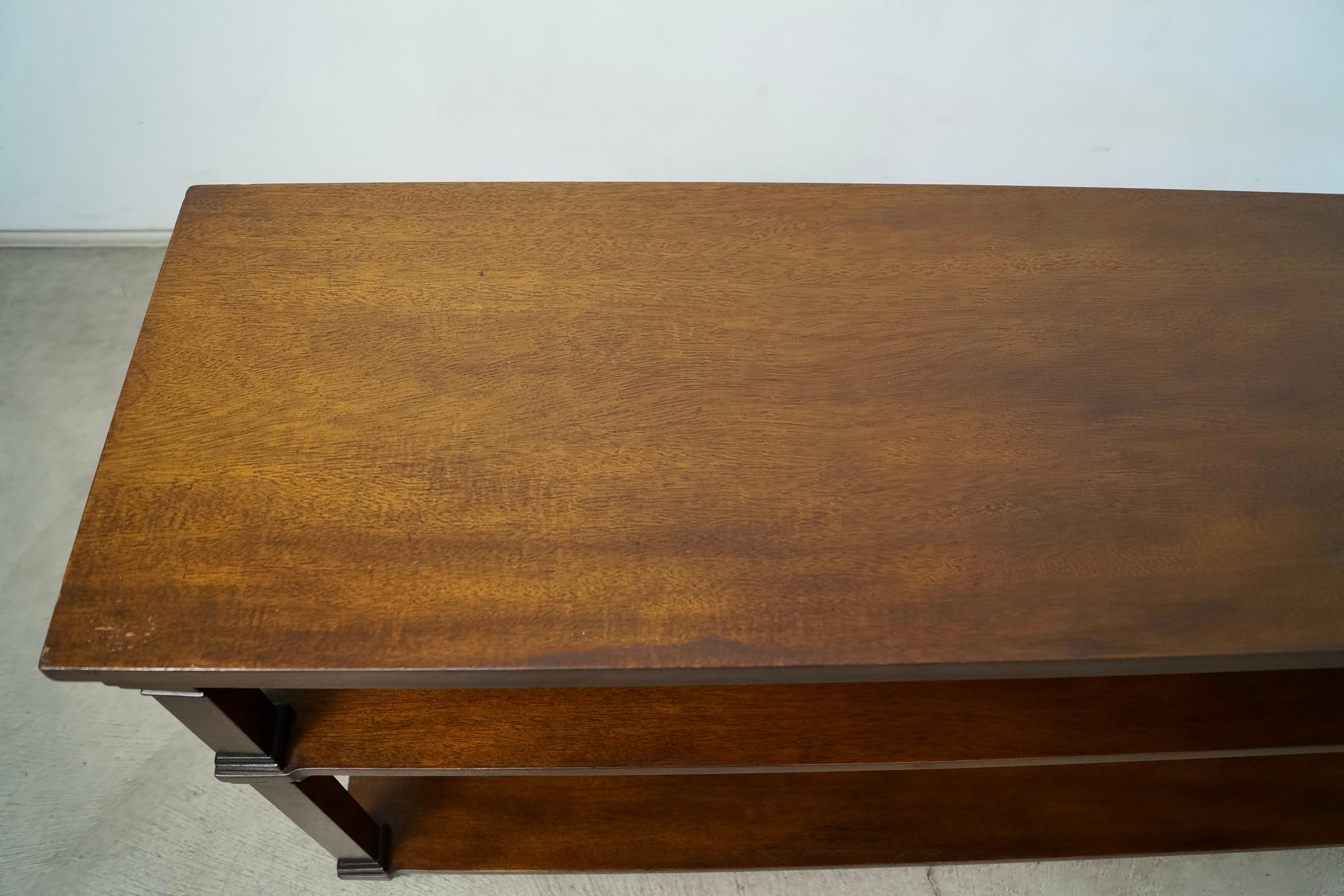 1960's Hollywood Regency Long Walnut Bookshelf / Shelf 9