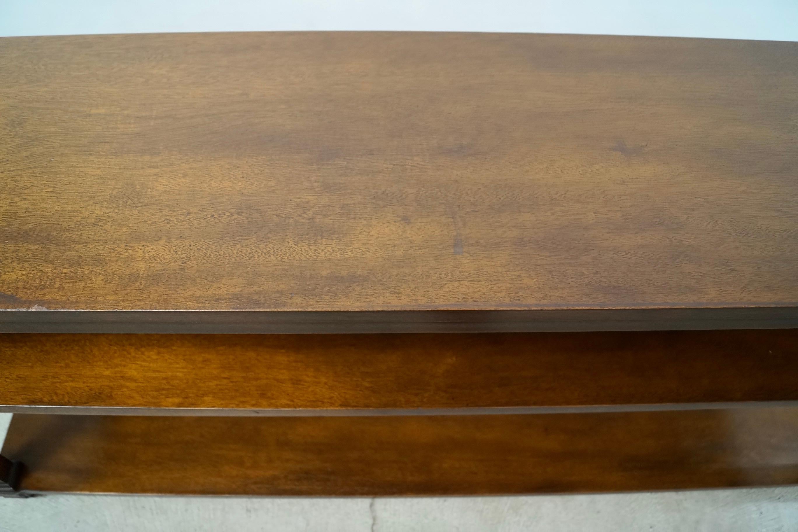 1960's Hollywood Regency Long Walnut Bookshelf / Shelf 14