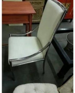 1960s Hollywood Regency Milo Baughman Chrome & Upholstered High Back Chair