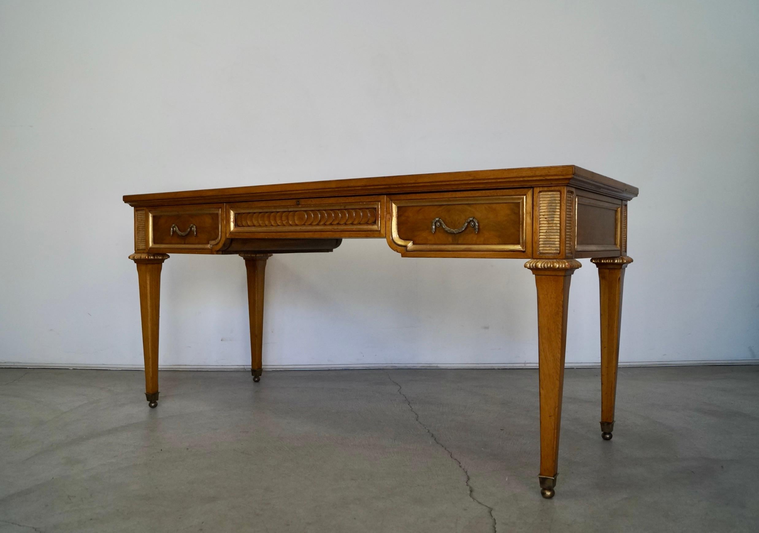 Brass 1960s Hollywood Regency Neoclassical Revival Karges Writing Desk For Sale