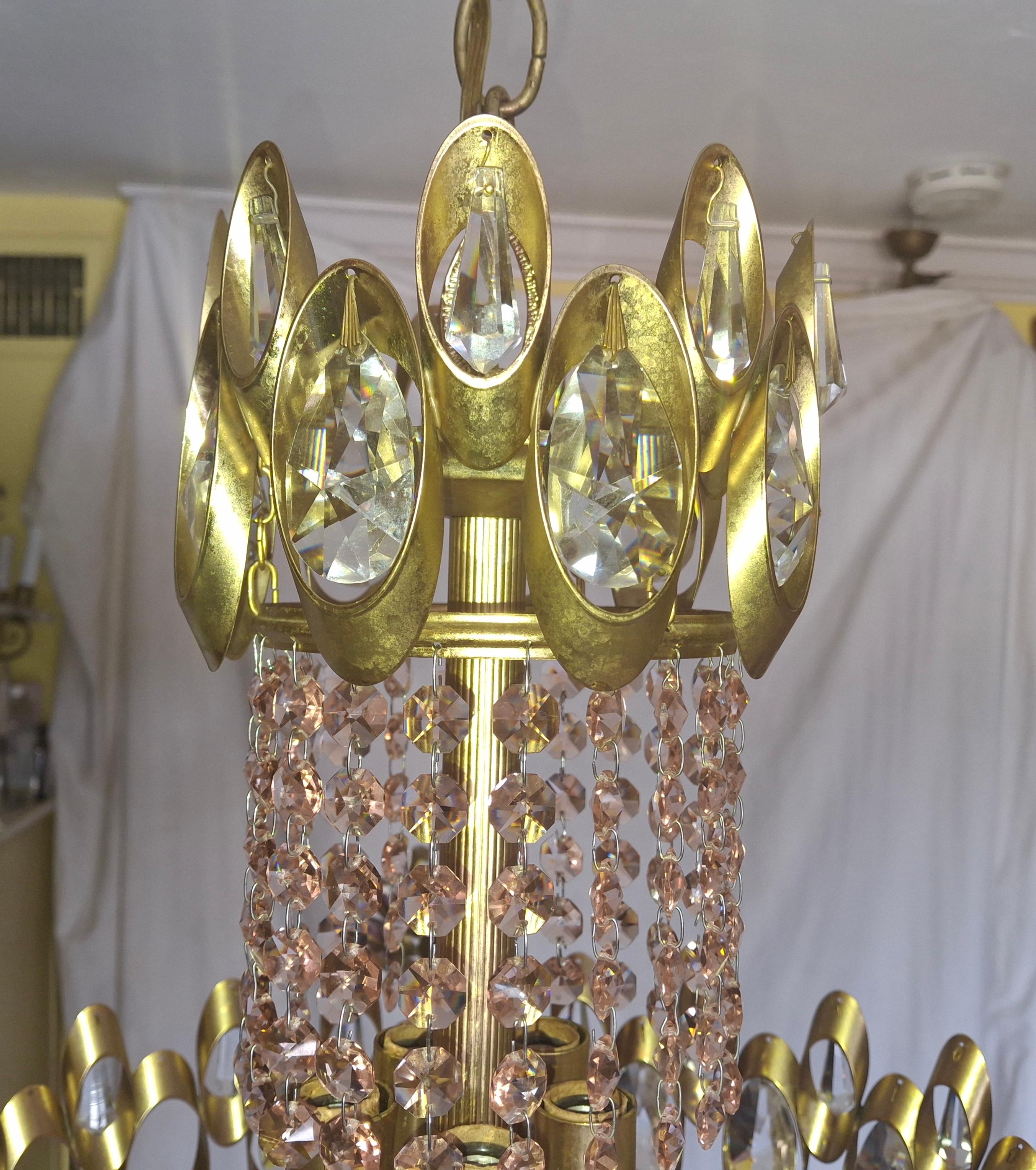 Lampadario a 15 luci Hollywood Regency del 1960 in cristallo rosa e ametista di Palwa in vendita 9