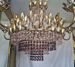 1960s Hollywood Regency Pink & Amethyst Cut Crystal 15 Light Chandelier by Palwa