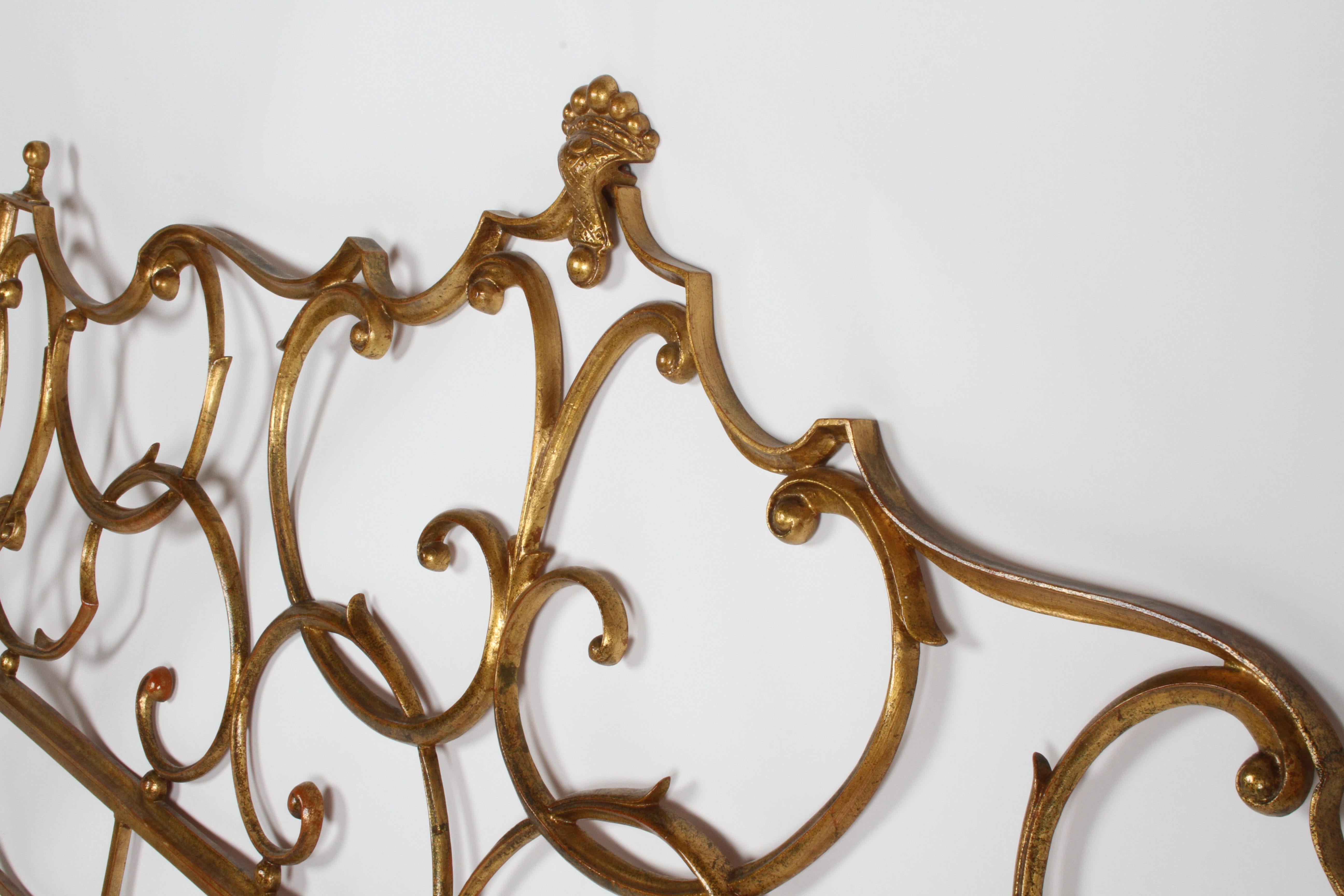 1960's Hollywood Regency Rococo Style Italian Gold Gilt Metal King Headboard In Good Condition In St. Louis, MO