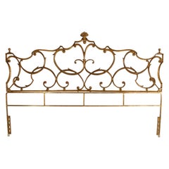 Vintage 1960's Hollywood Regency Rococo Style Italian Gold Gilt Metal King Headboard