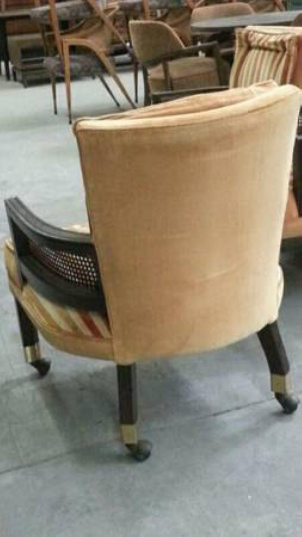 1960s Hollywood Regency Striped Velvet Dunbar Armed Club Chairs Set of 6 Vintage For Sale 13