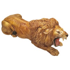 1960s Hollywood Regency Terra Cotta Majolica Lion