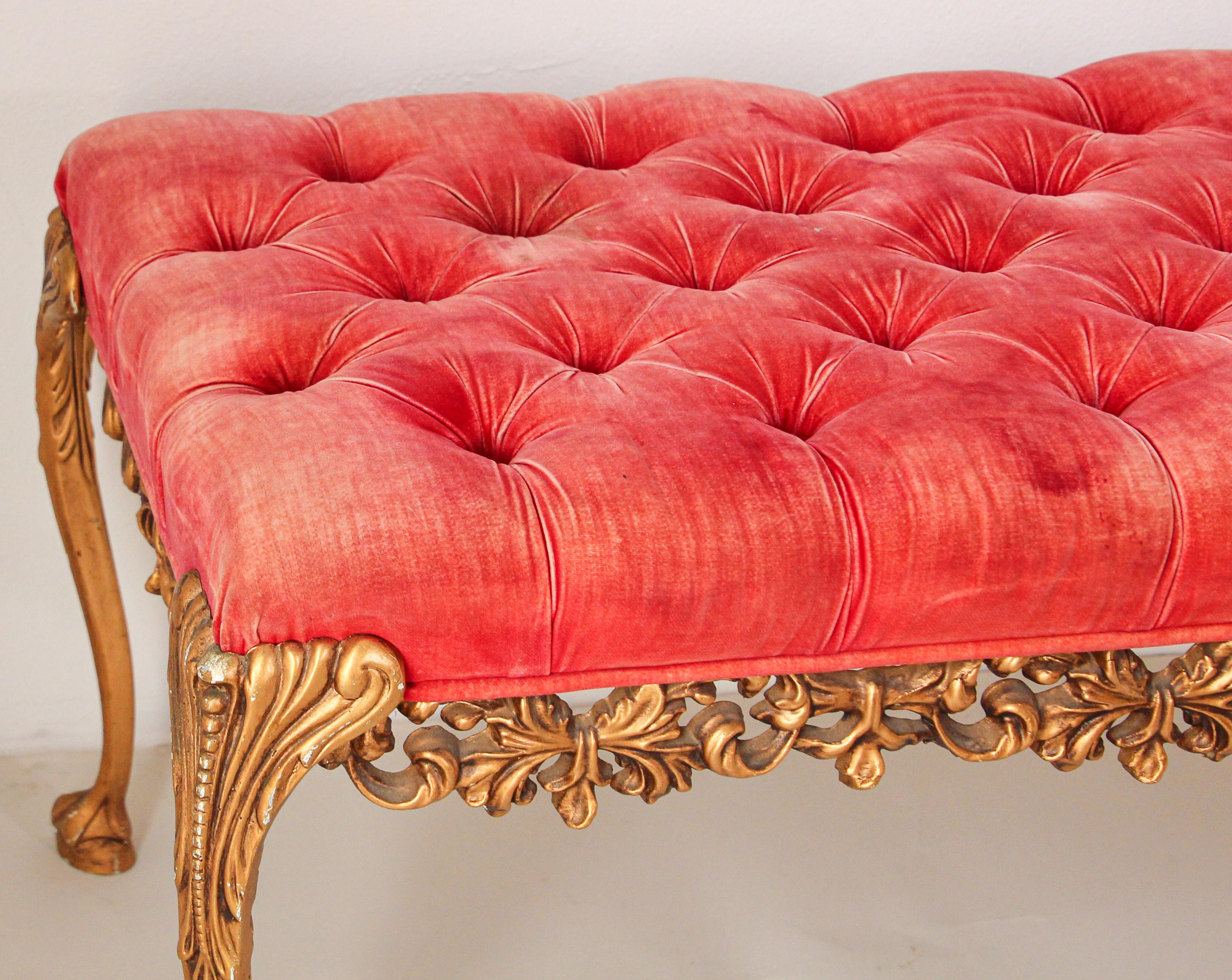 1960s Hollywood Regency Tufted Bench 