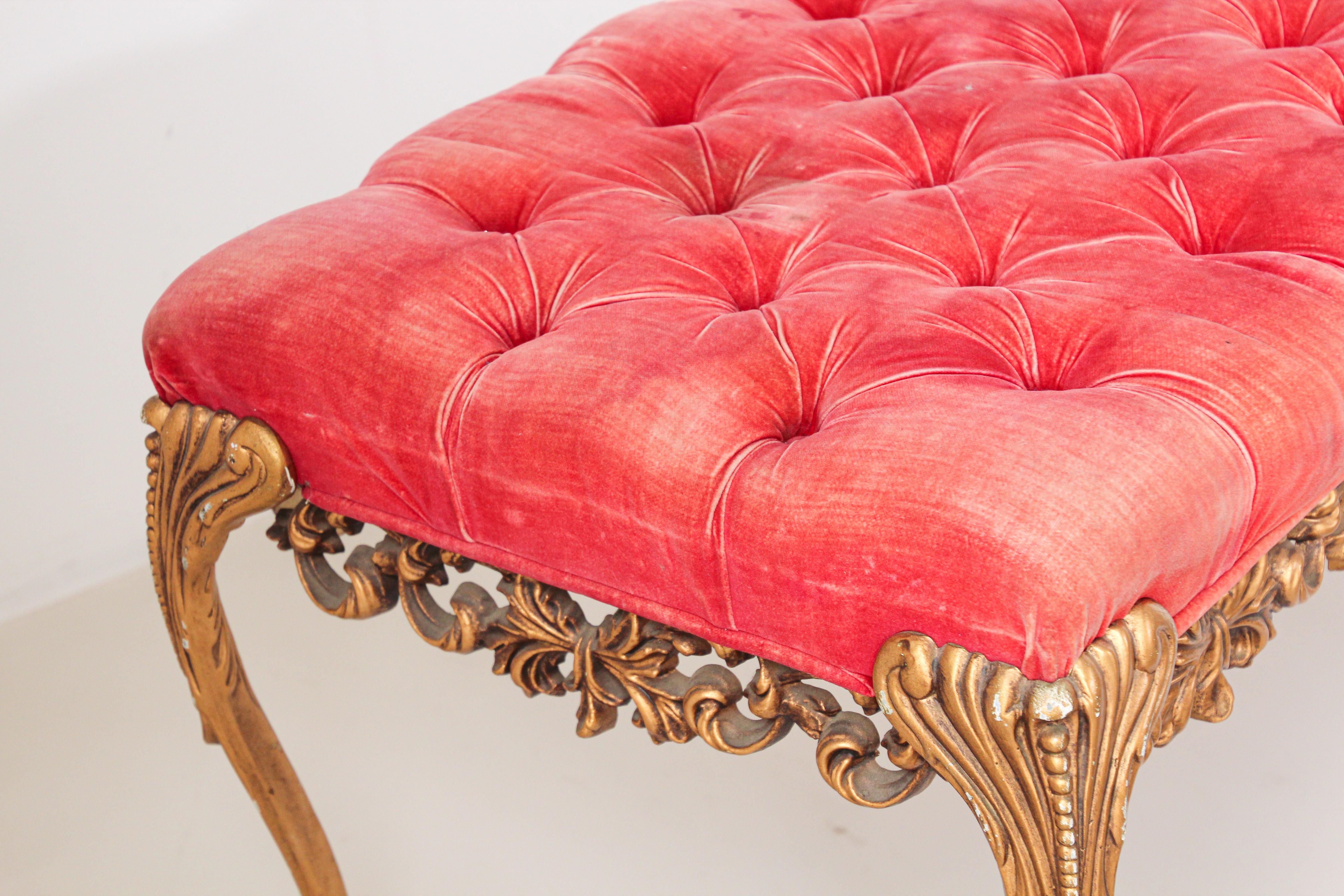 1960s Hollywood Regency Tufted Bench 