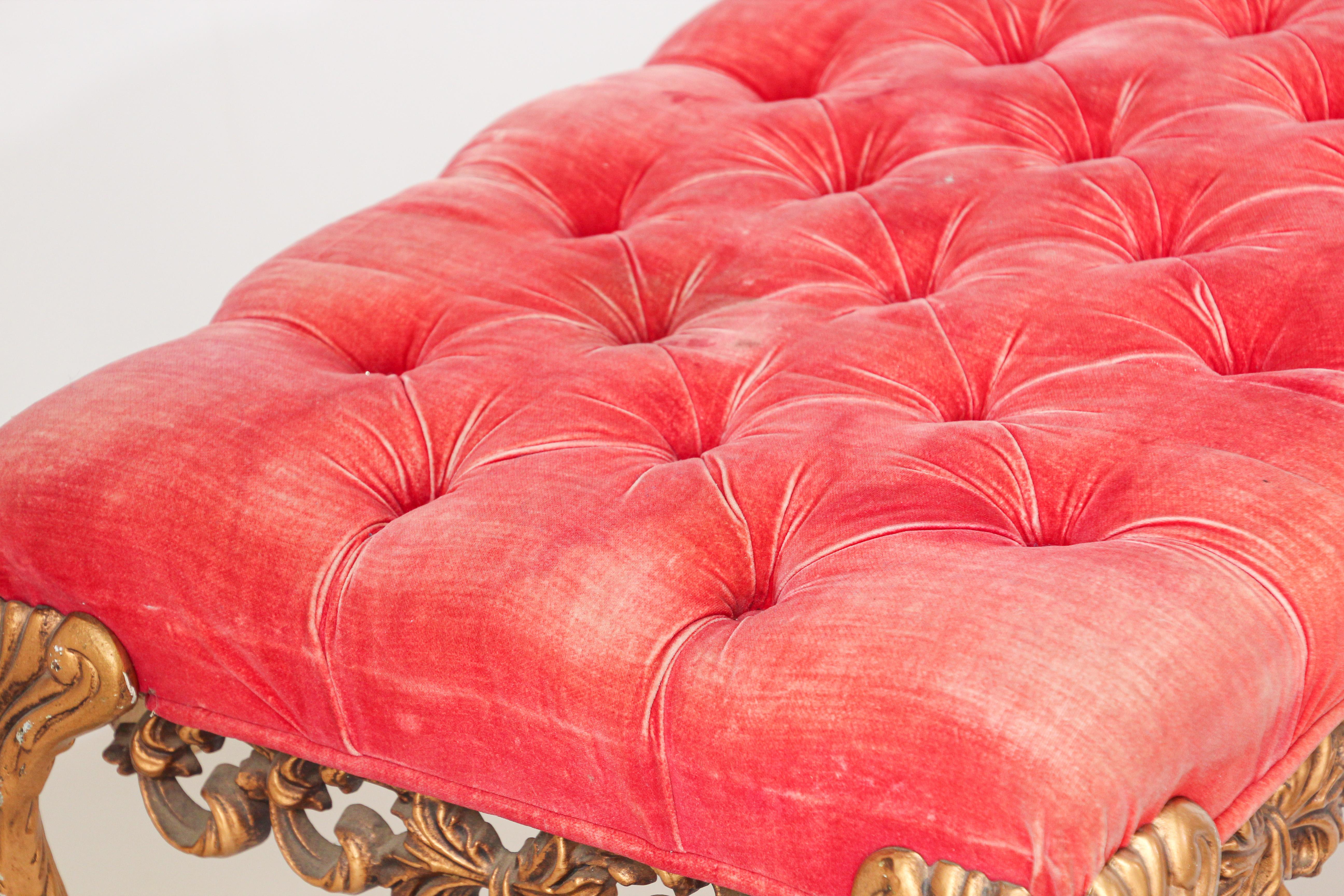 1960s Hollywood Regency Tufted Bench 