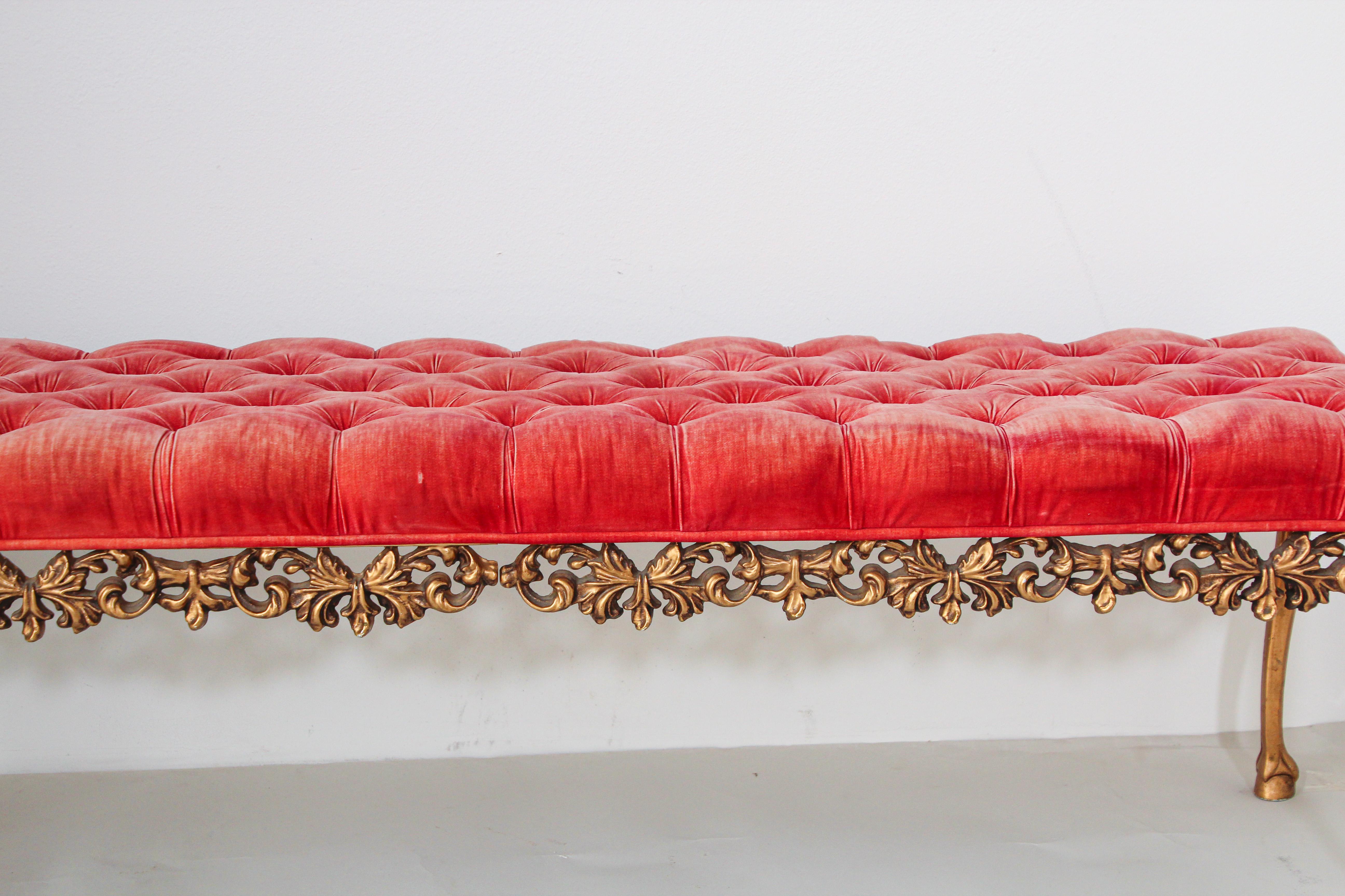 American 1960s Hollywood Regency Tufted Bench 