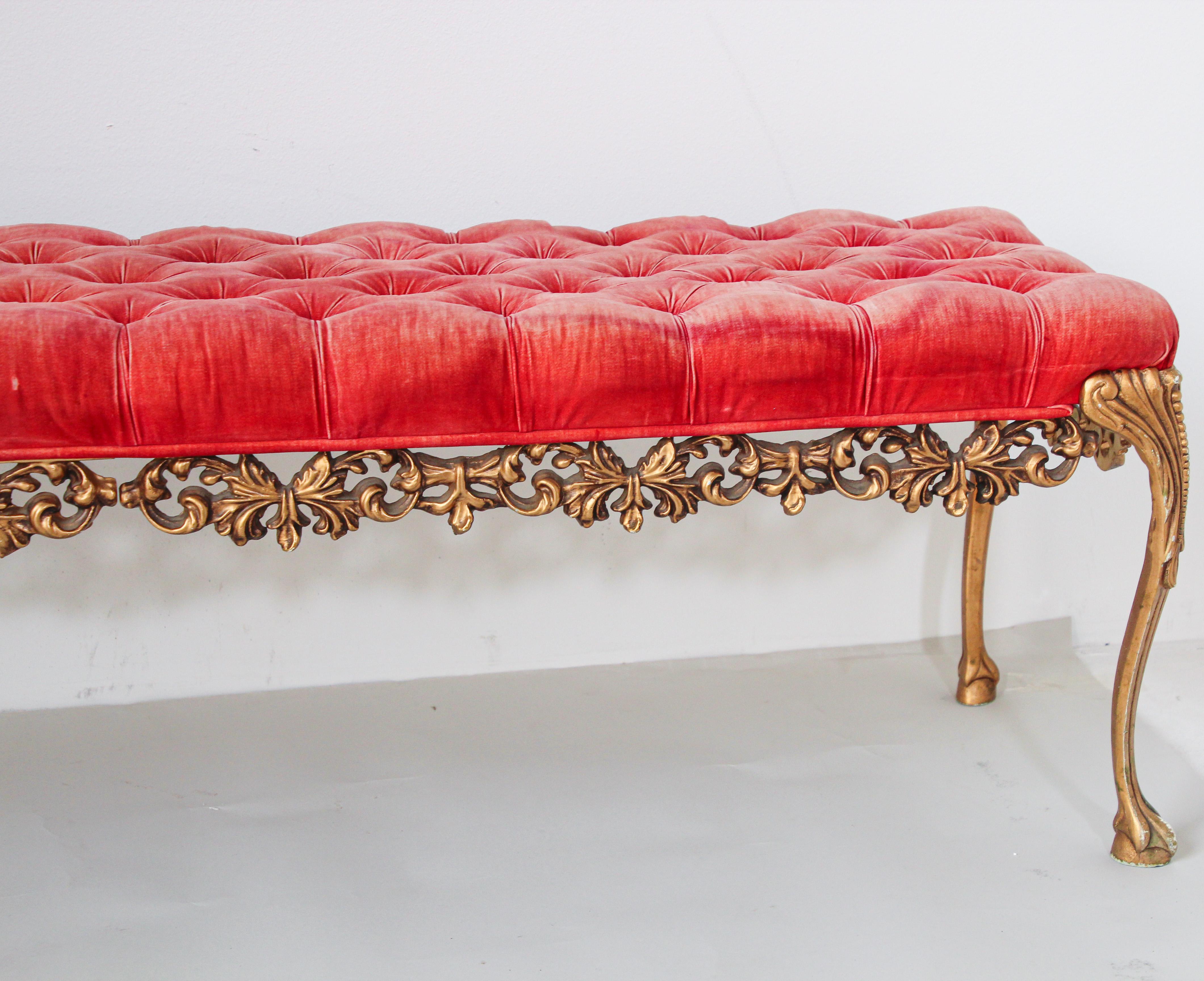 Cast 1960s Hollywood Regency Tufted Bench 