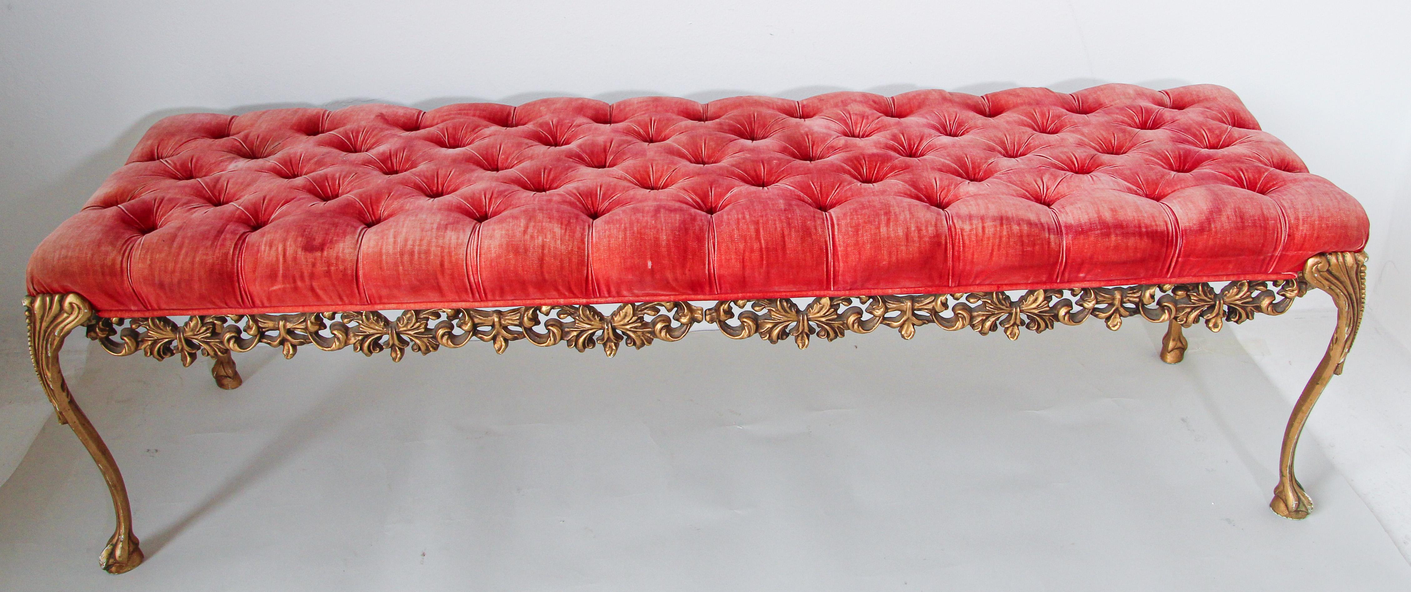 1960s Hollywood Regency Tufted Bench 