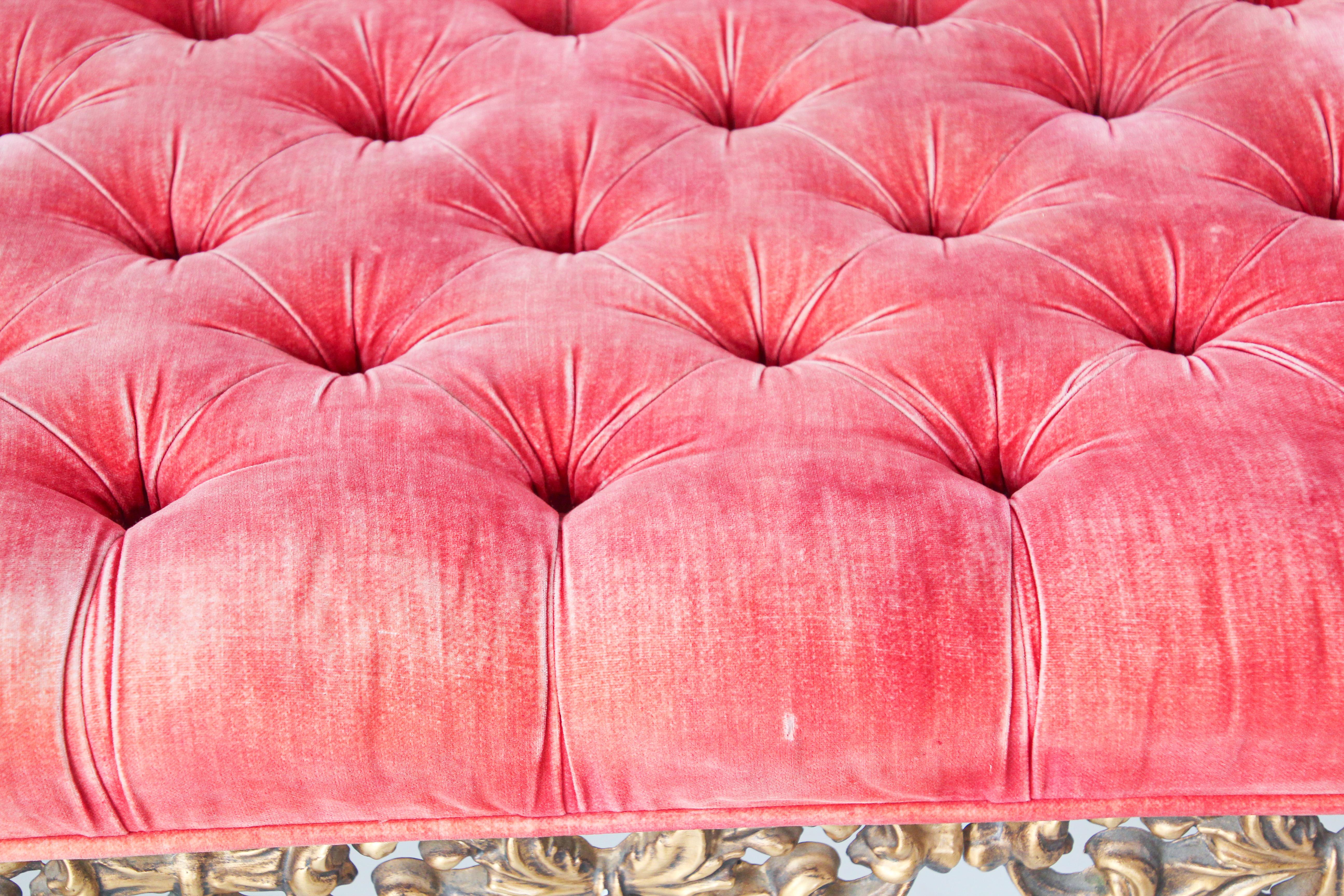 20th Century 1960s Hollywood Regency Tufted Bench 