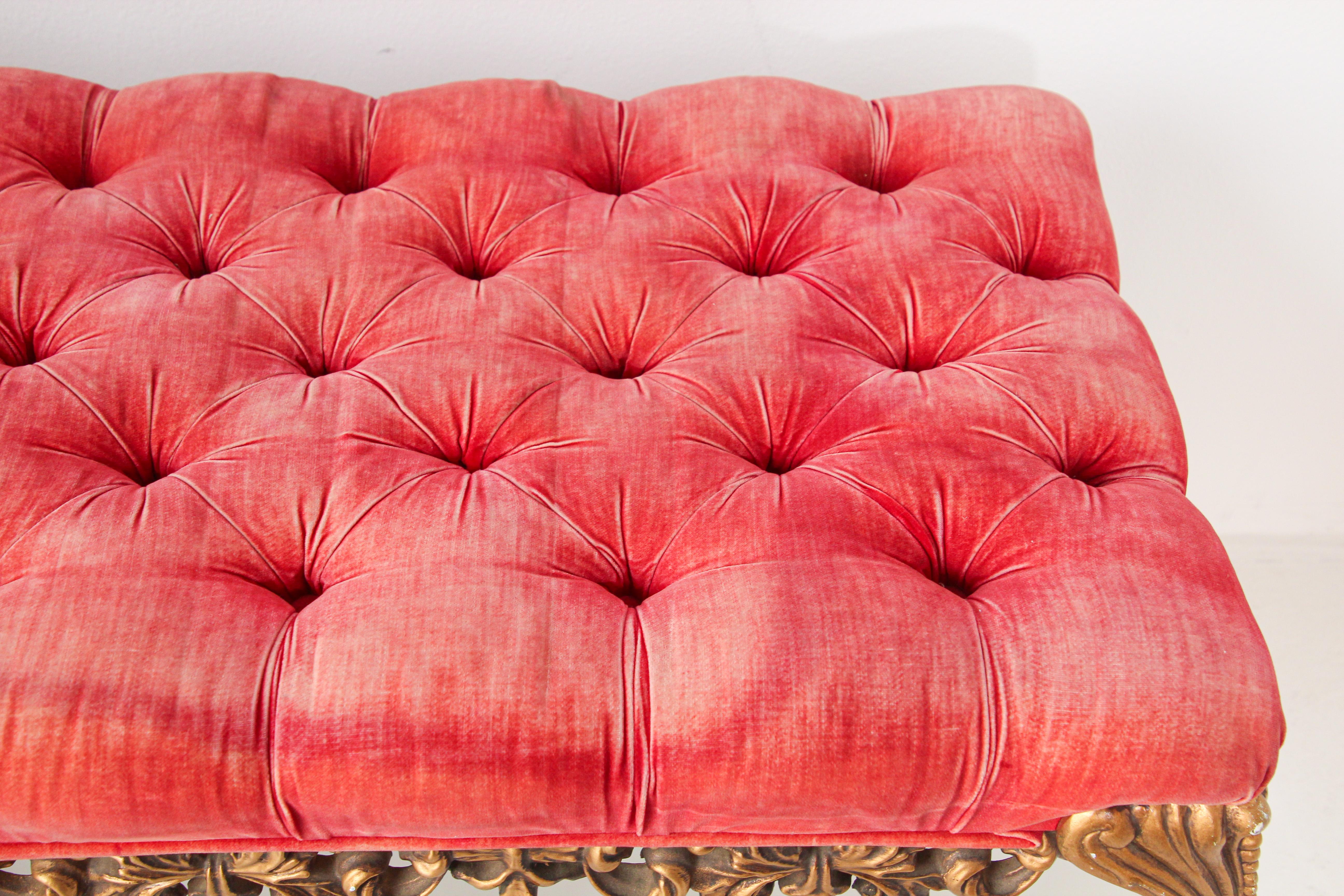 1960s Hollywood Regency Tufted Bench 