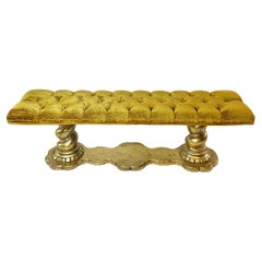 Vintage 1960s Hollywood Regency tufted gold bench 