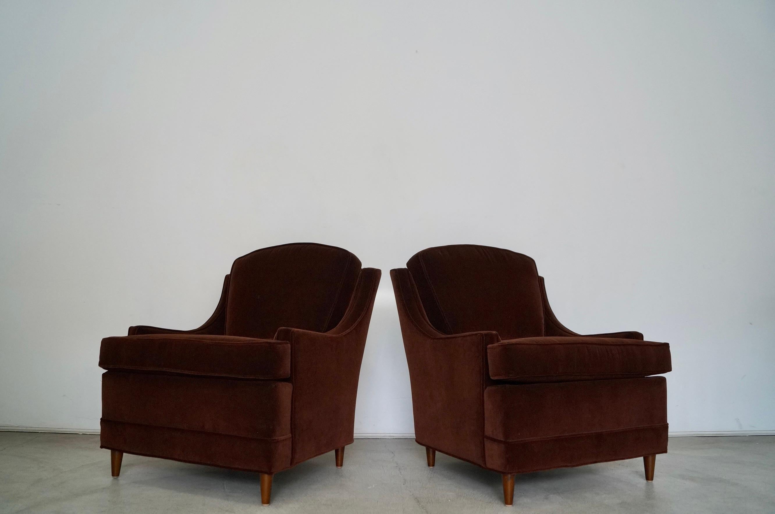 American 1960s Hollywood Regency Velvet Lounge Chairs, a Pair