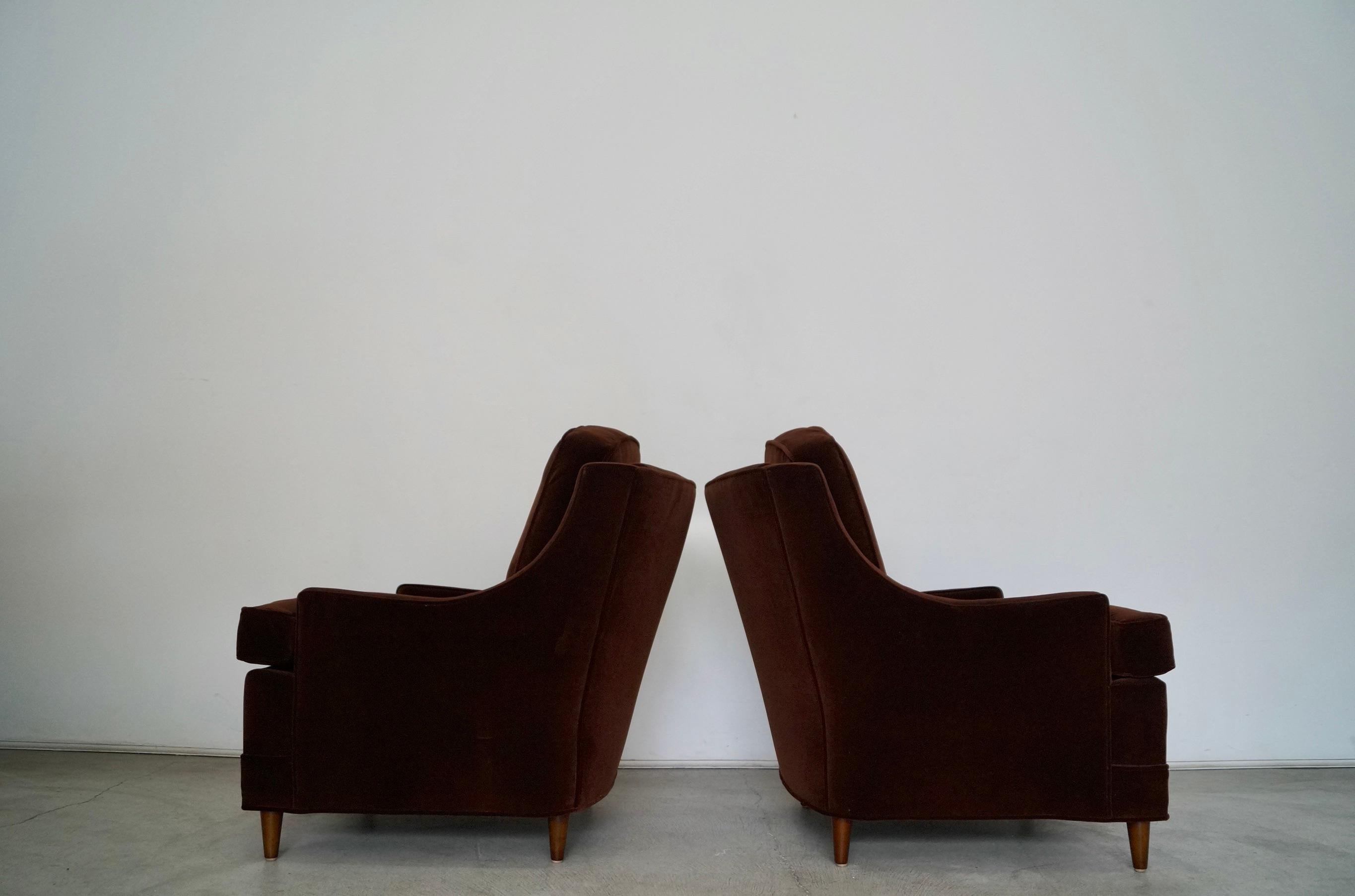Mid-20th Century 1960s Hollywood Regency Velvet Lounge Chairs, a Pair