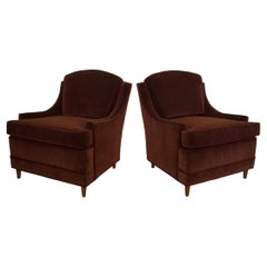 1960s Hollywood Regency Velvet Lounge Chairs, a Pair